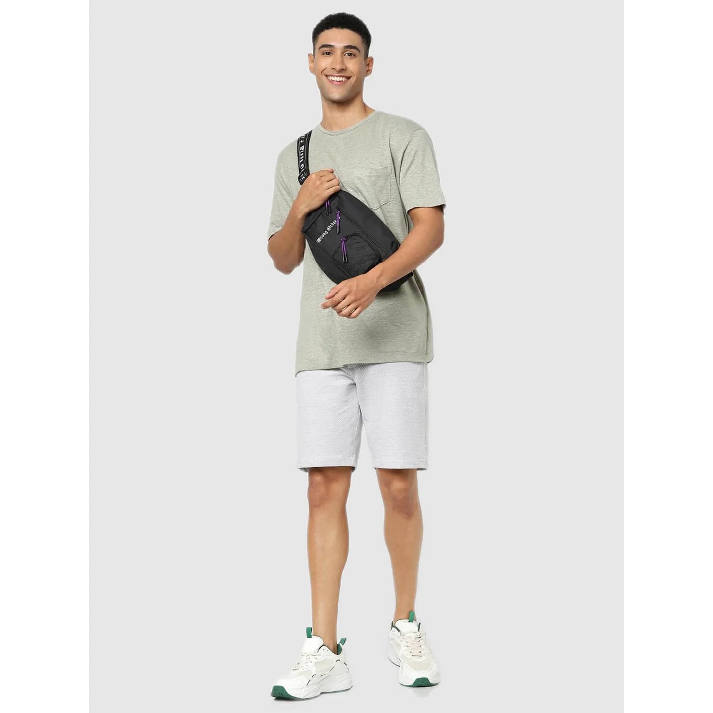 Celio* Solid Regular Fit Linen Grey T-Shirt