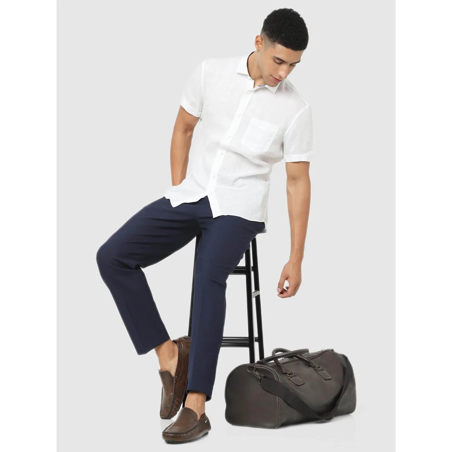 Celio* Solid Regular Fit Linen White Shirt