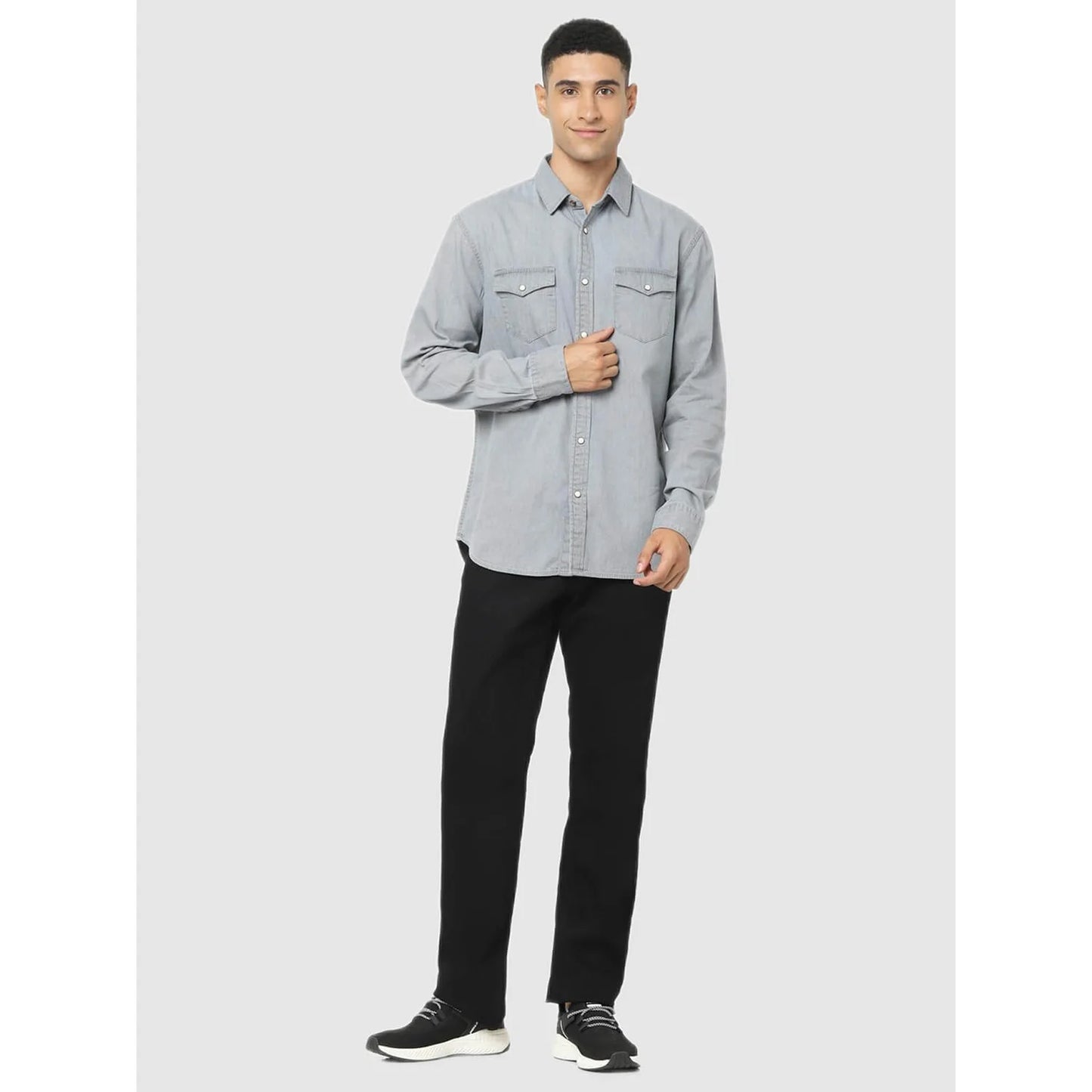 Celio* Solid Regular Fit Cotton Grey Shirt