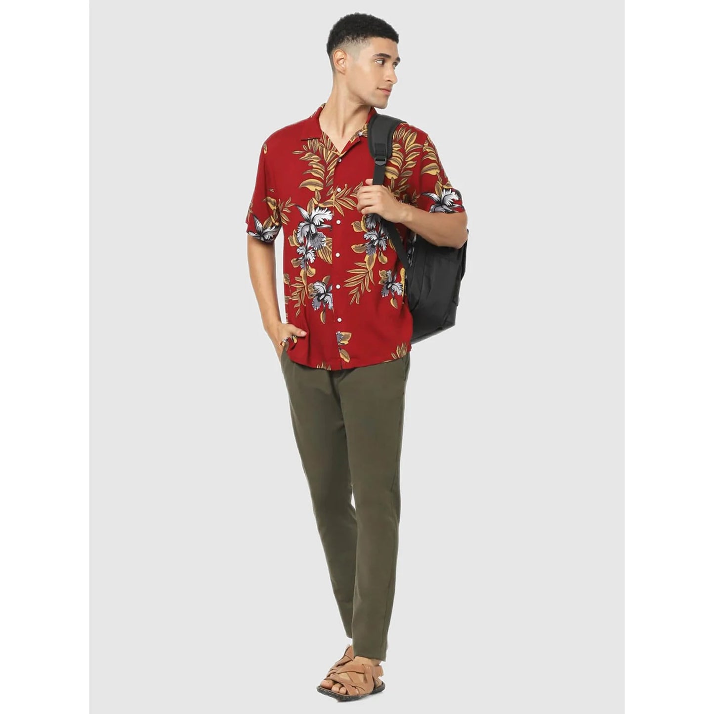 Celio* Tropical Regular Fit Viscose Red Shirt