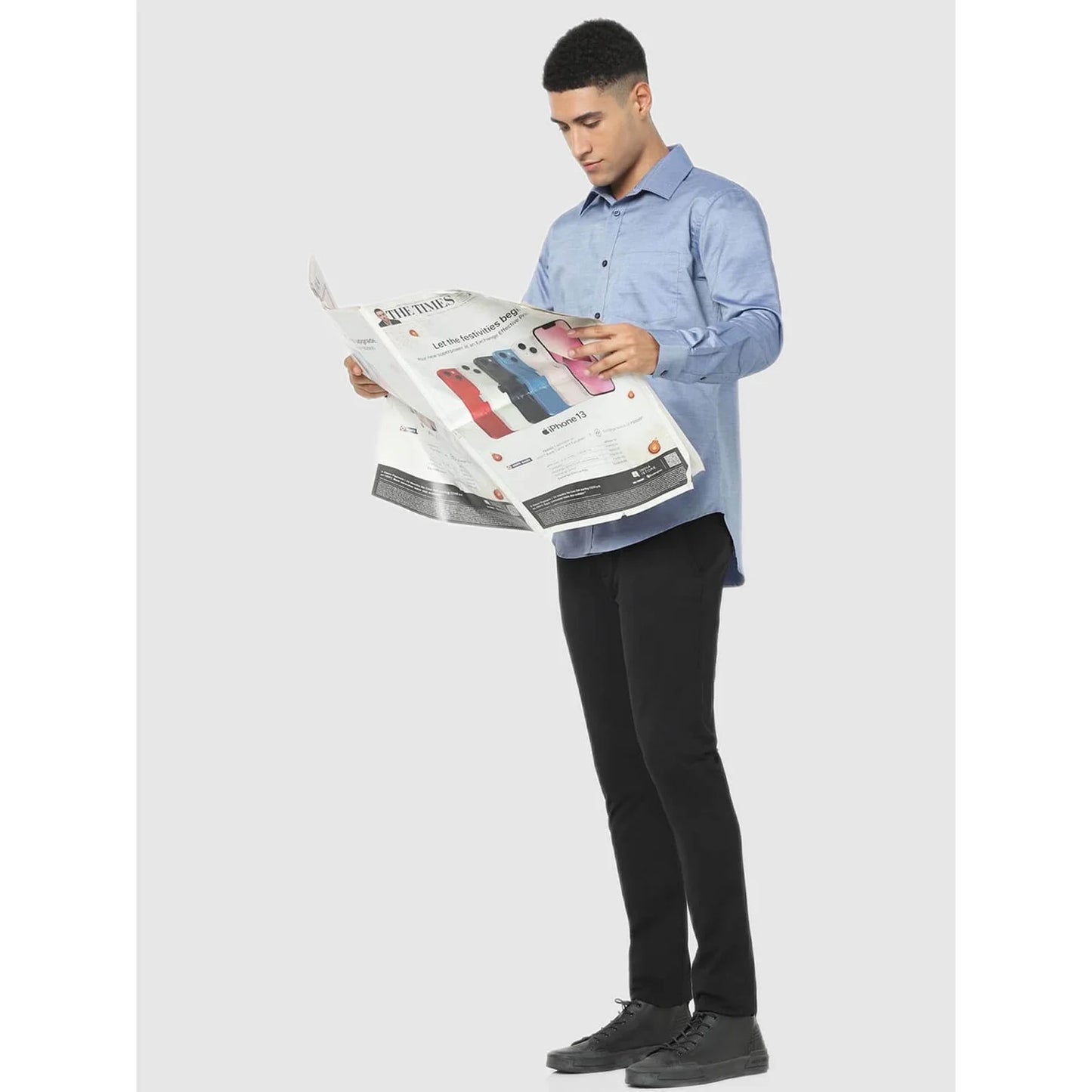 Celio* Solid Regular Fit Cotton Blue Shirt