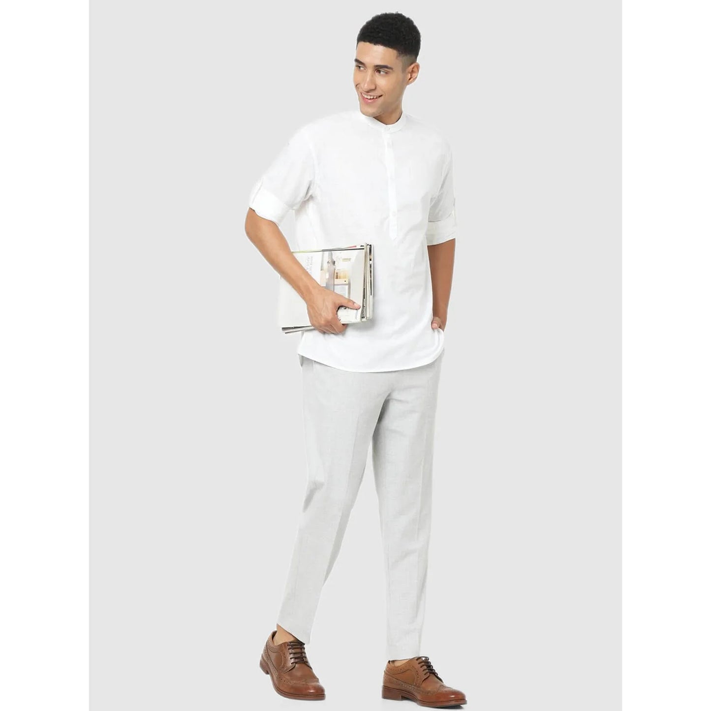 Celio* Solid Regular Fit Cotton White Shirt