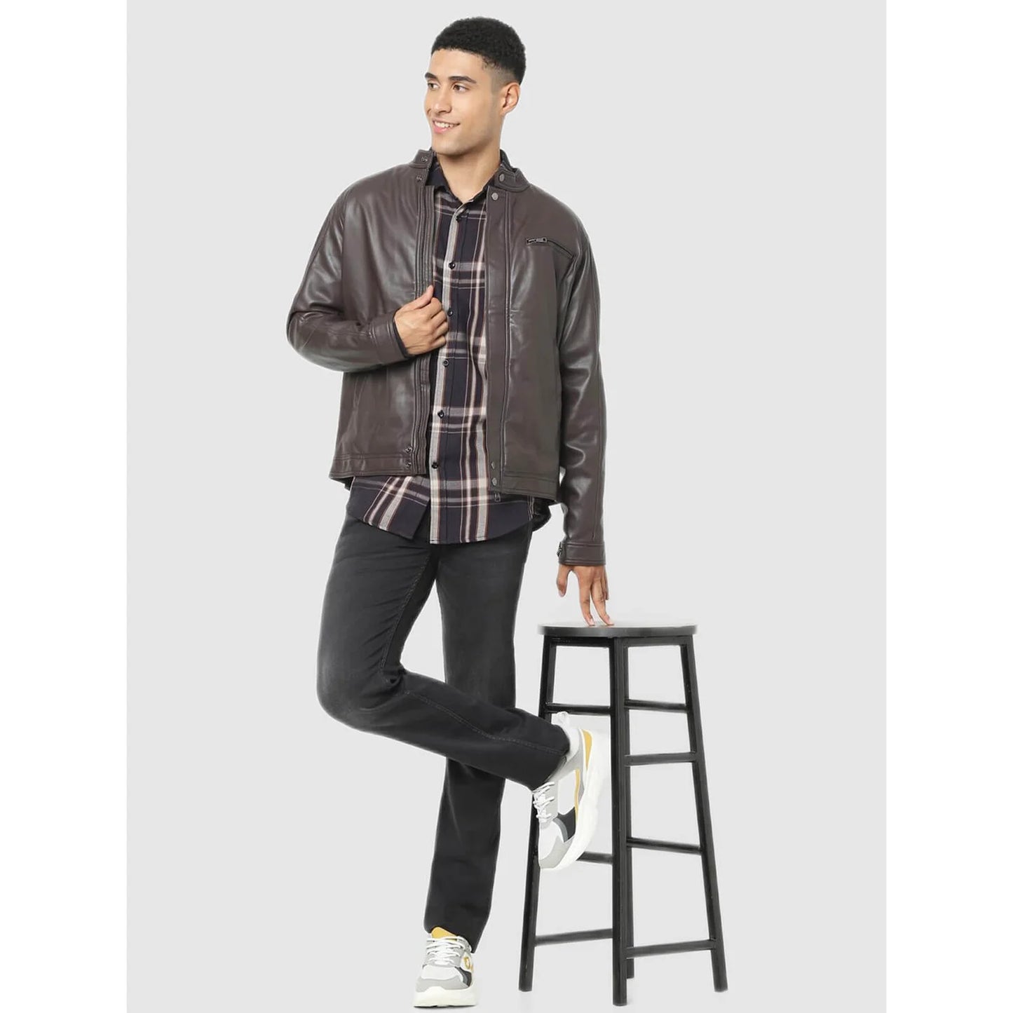 Celio* Checked Regular Fit Cotton Black Shirt