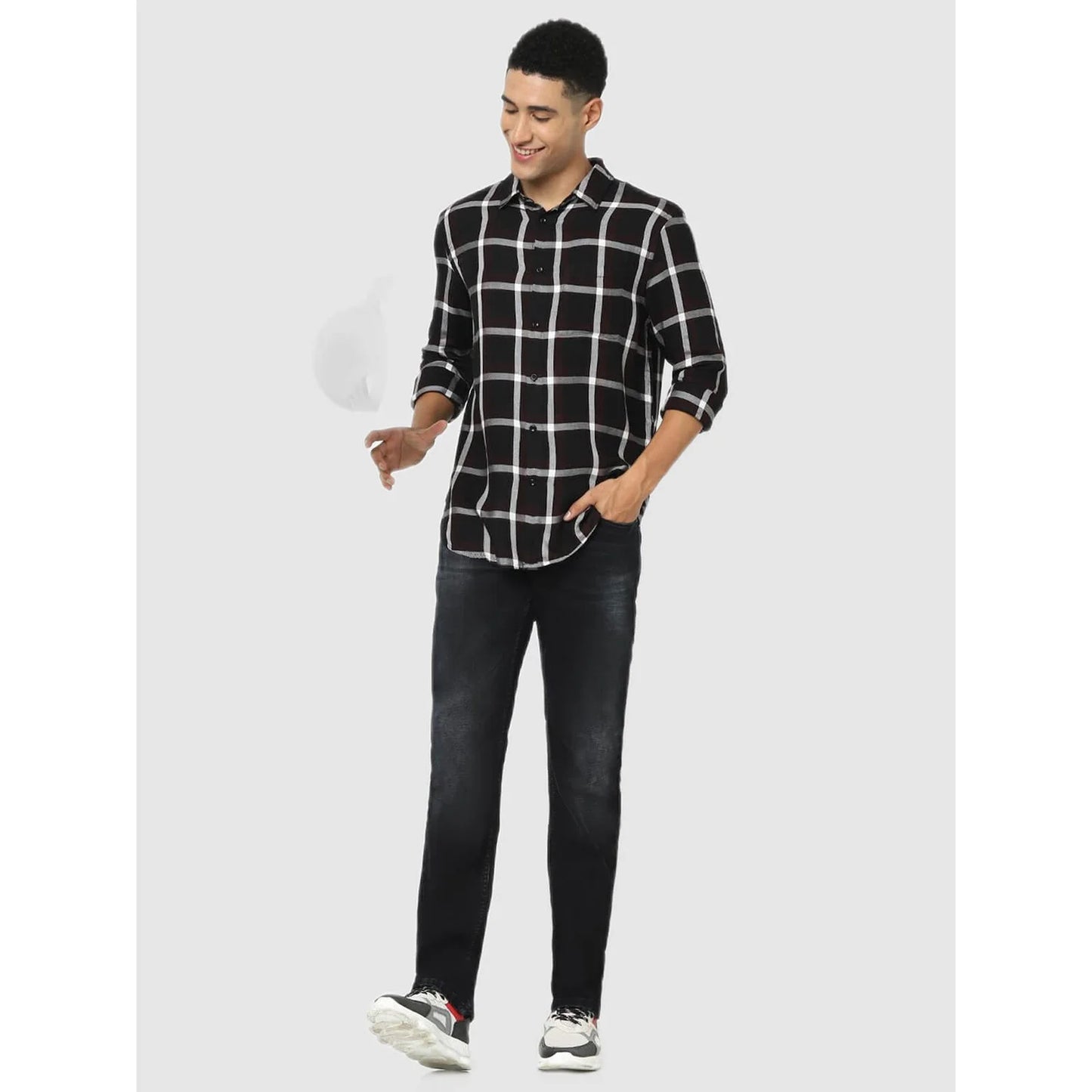 Celio* Checked Regular Fit Viscose Black Shirt