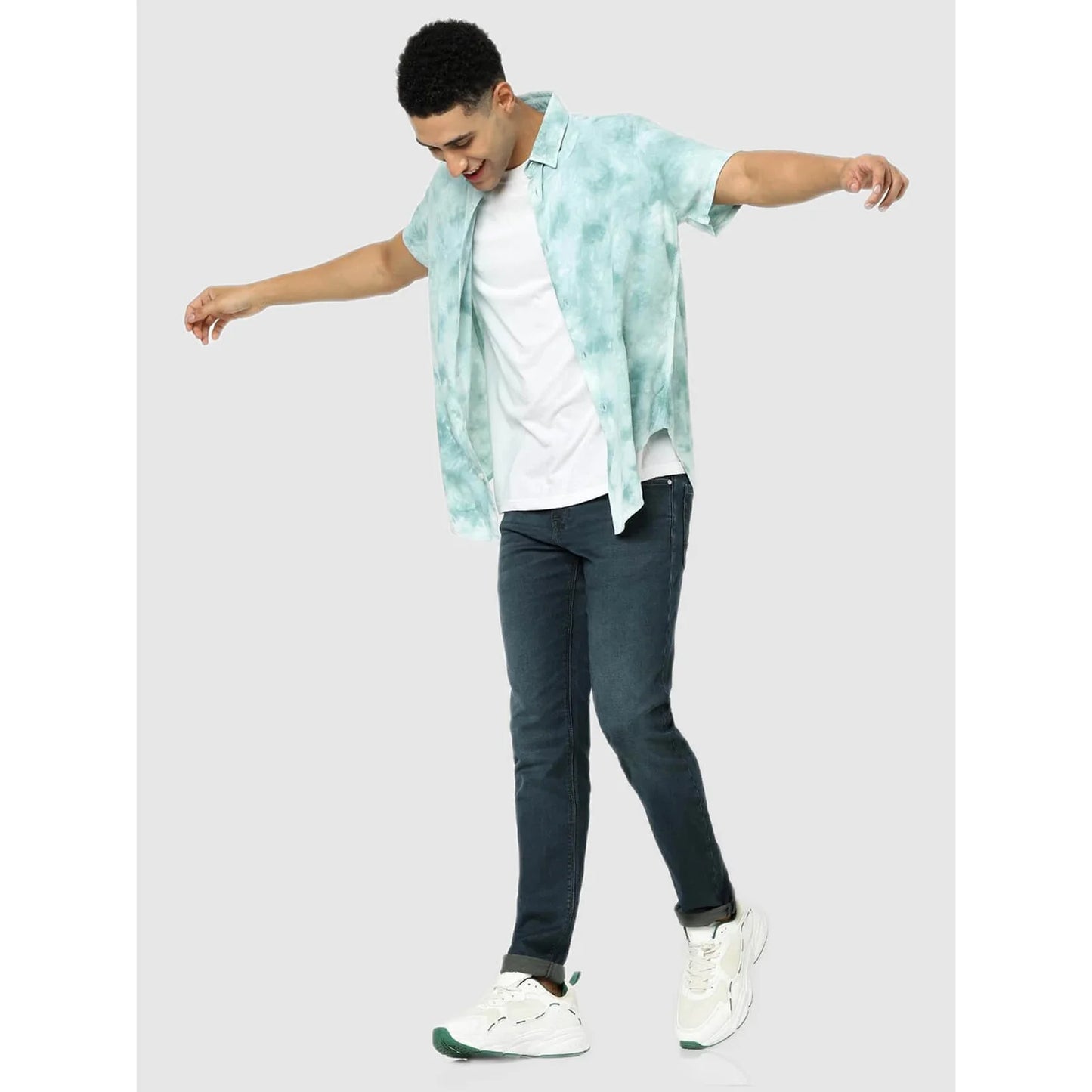 Celio* Tie Dye Regular Fit Viscose Green Shirt