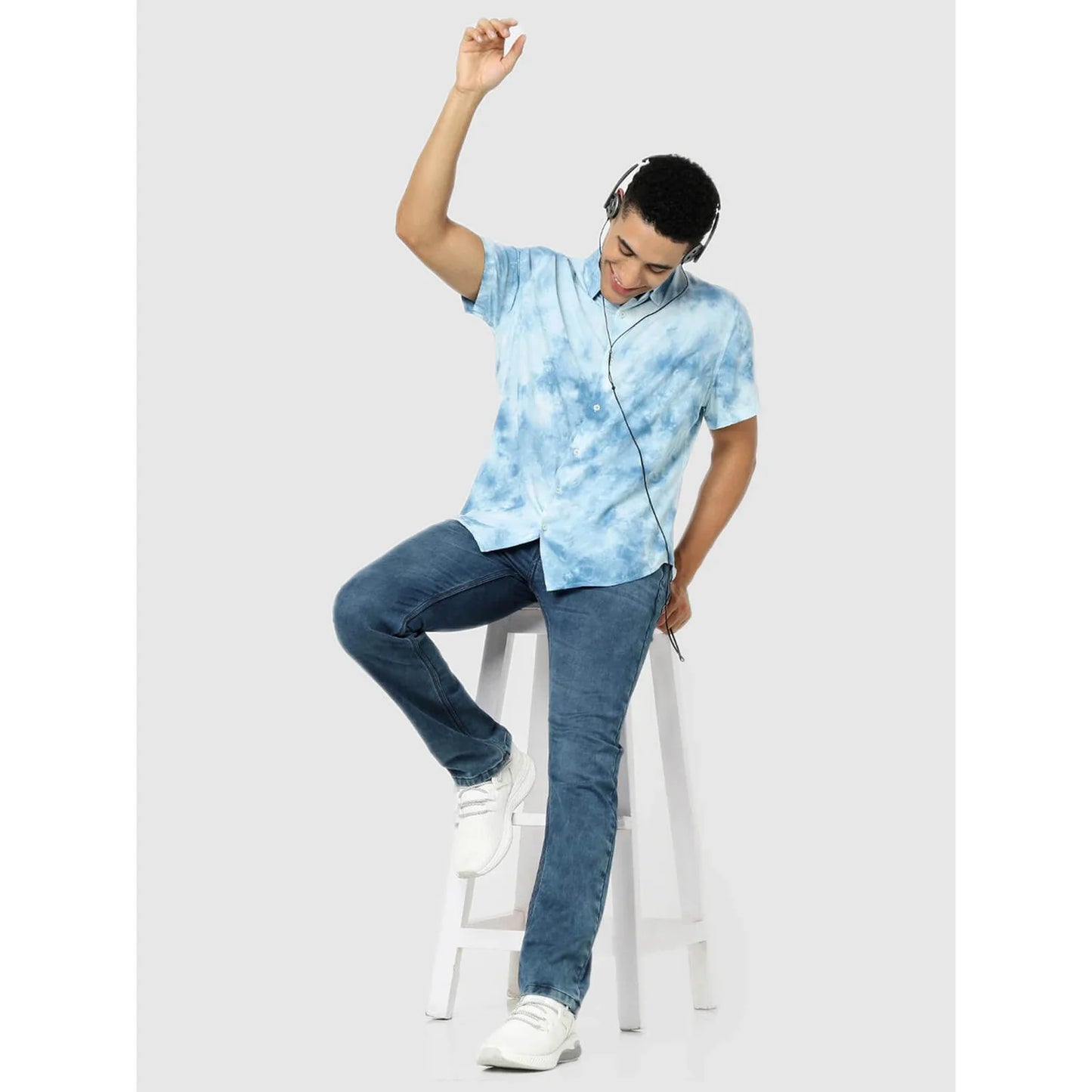 Celio* Tie Dye Regular Fit Viscose Blue Shirt
