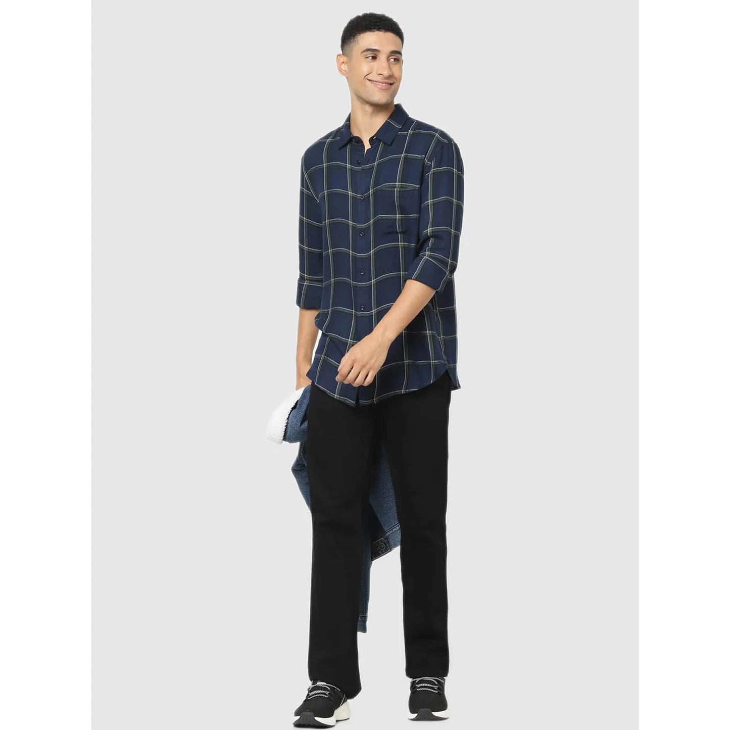 Celio* Checked Regular Fit Viscose Navy Blue Shirt