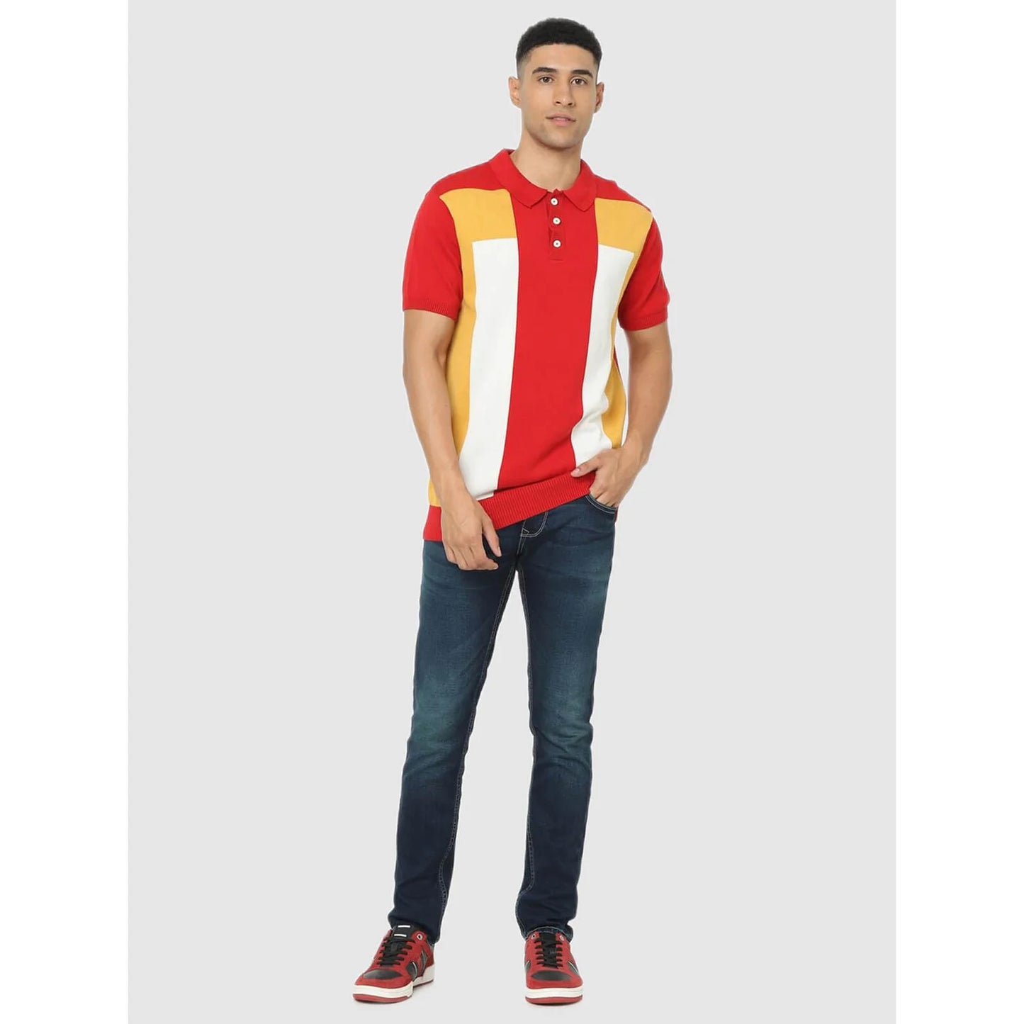 Celio* Colourblock Regular Fit Cotton Multi T-Shirt