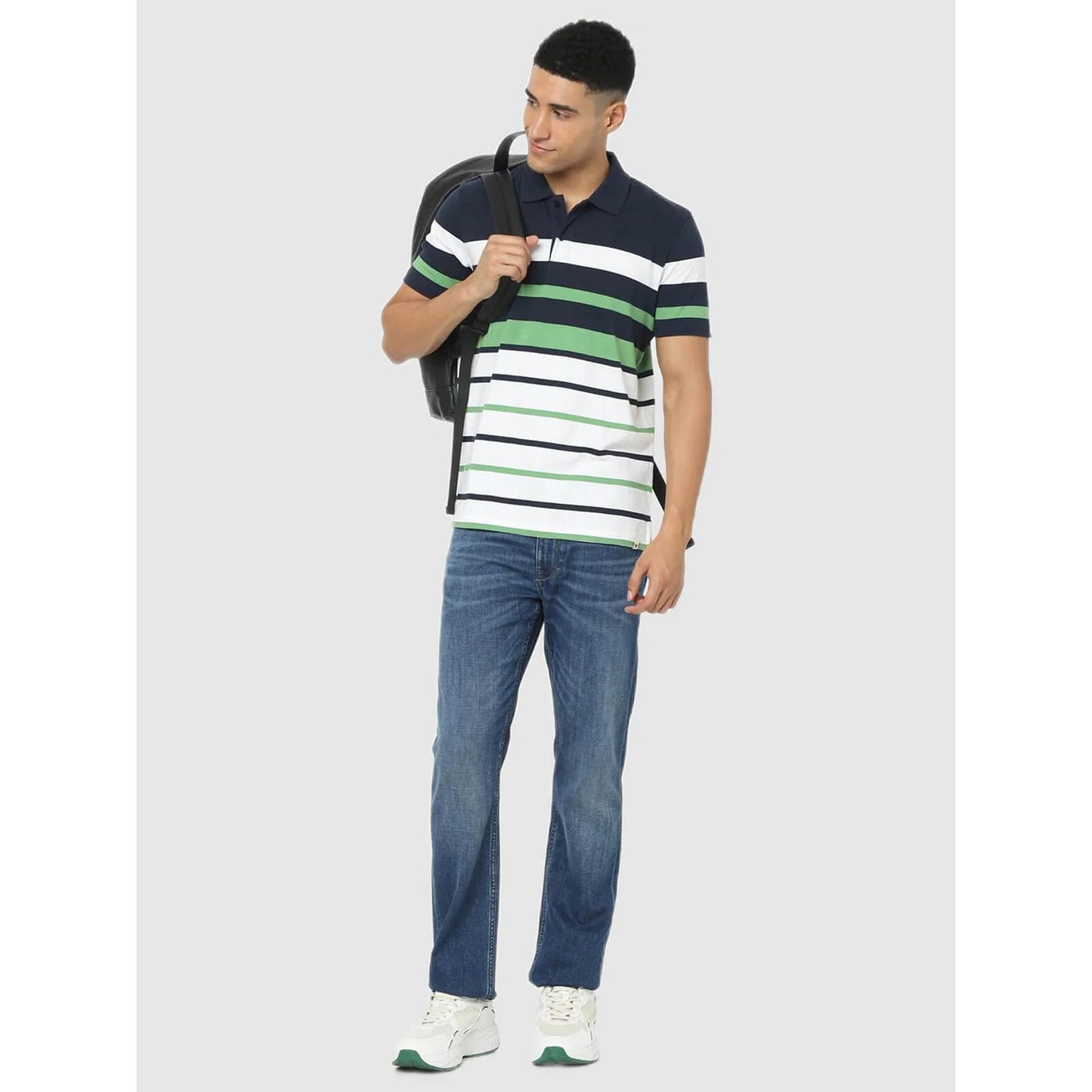 Celio* Striped Regular Fit Cotton Navy Blue T-Shirts