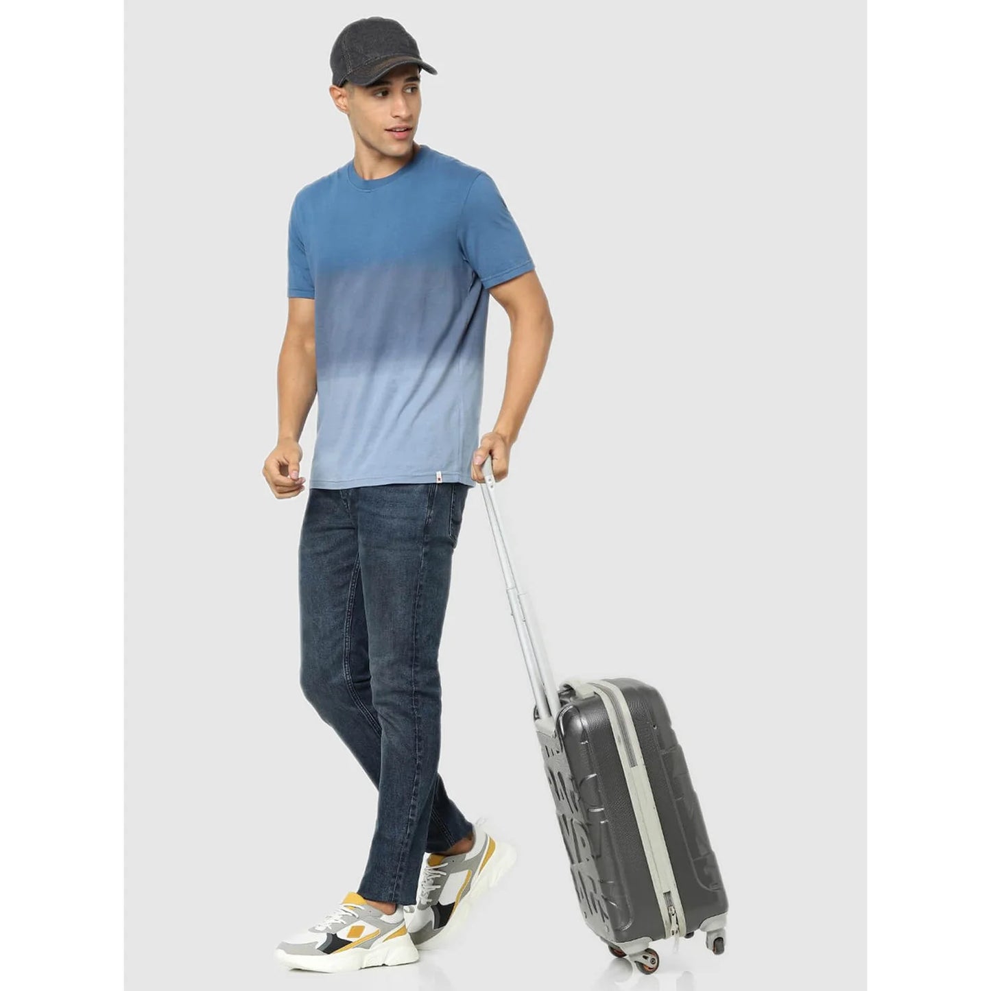 Celio* Solid Regular Fit Cotton Blue T-Shirt