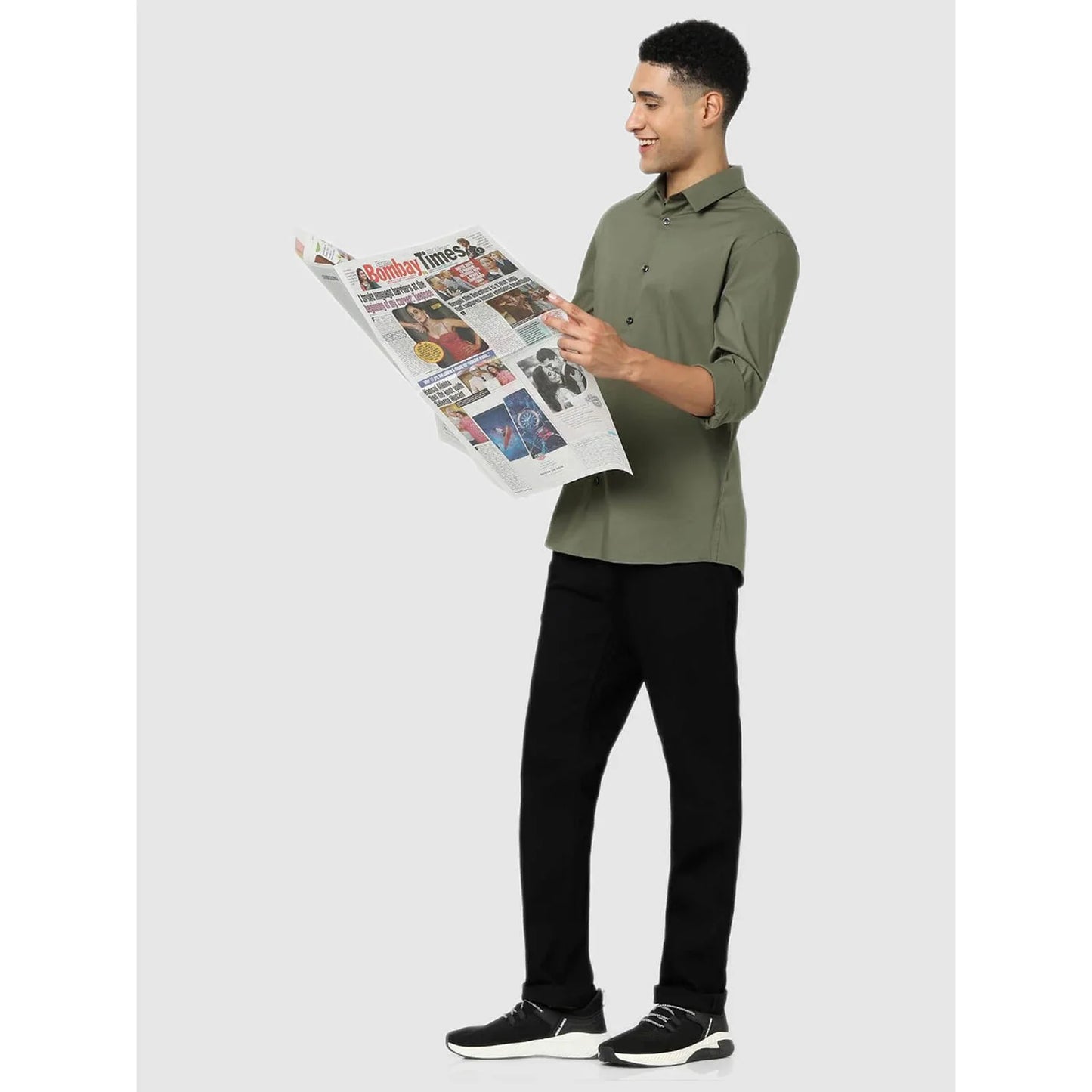 Celio* Solid Regular Fit Cotton-Blend Green Shirt