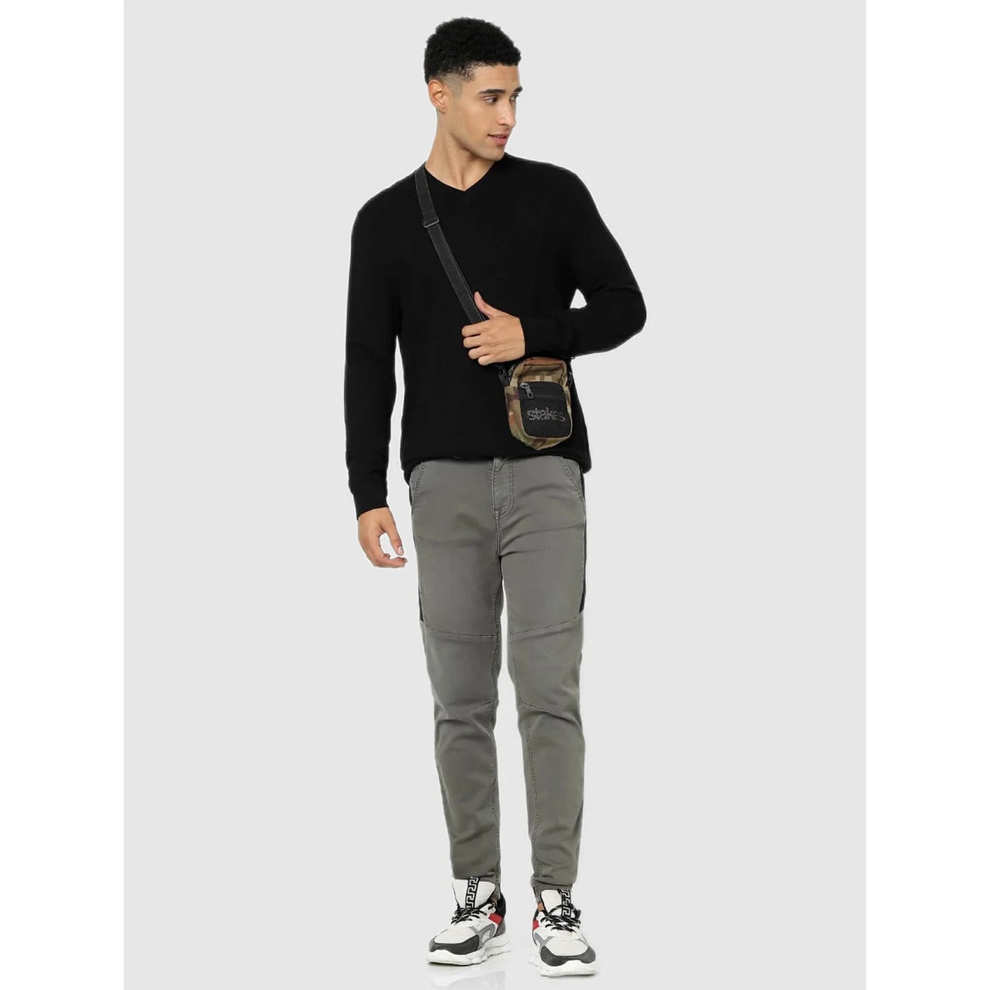 Celio* Solid Regular Fit Viscose Rayon Black Sweater
