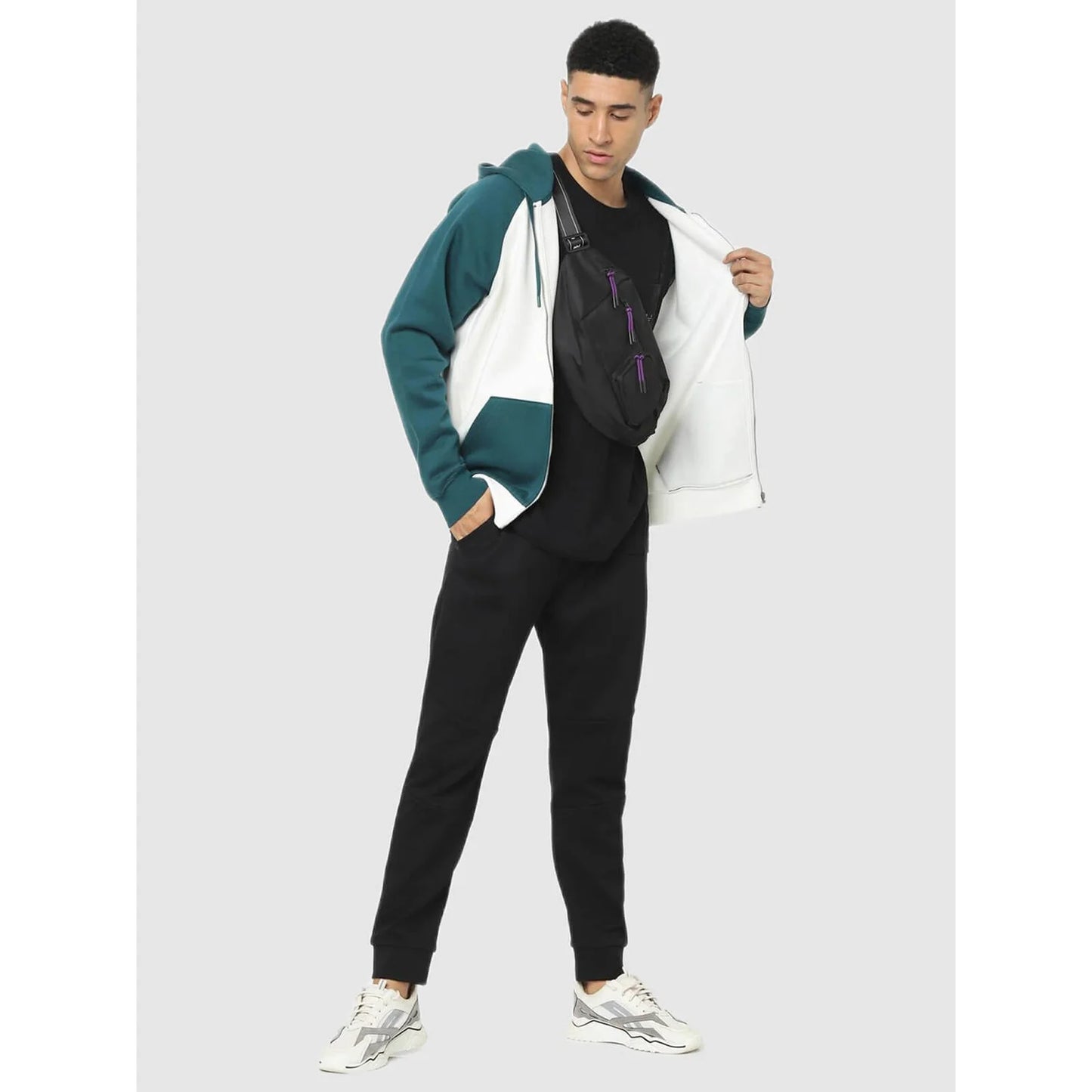 Celio* Colourblock Regular Fit Cotton-Blend Green Sweatshirt