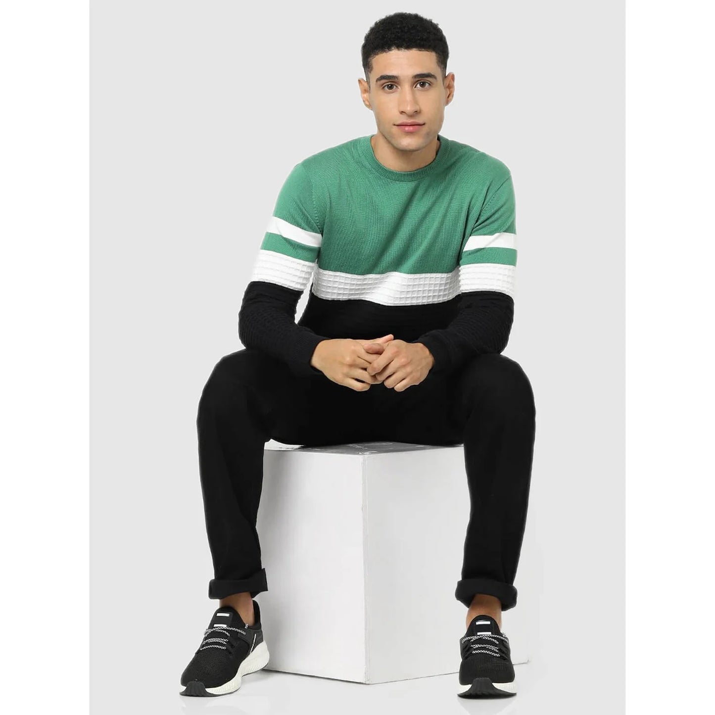 Celio* Colourblock Regular Fit Cotton Multi Sweater