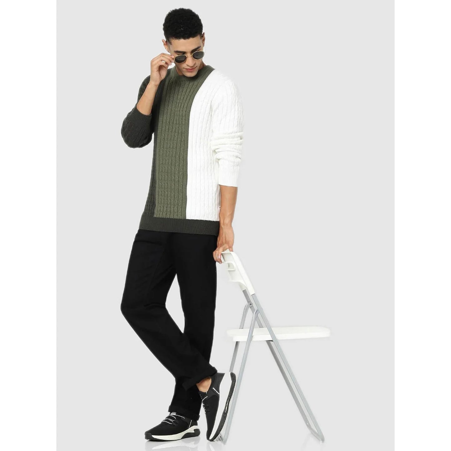 Celio* Striped Regular Fit Cotton Multi Sweater