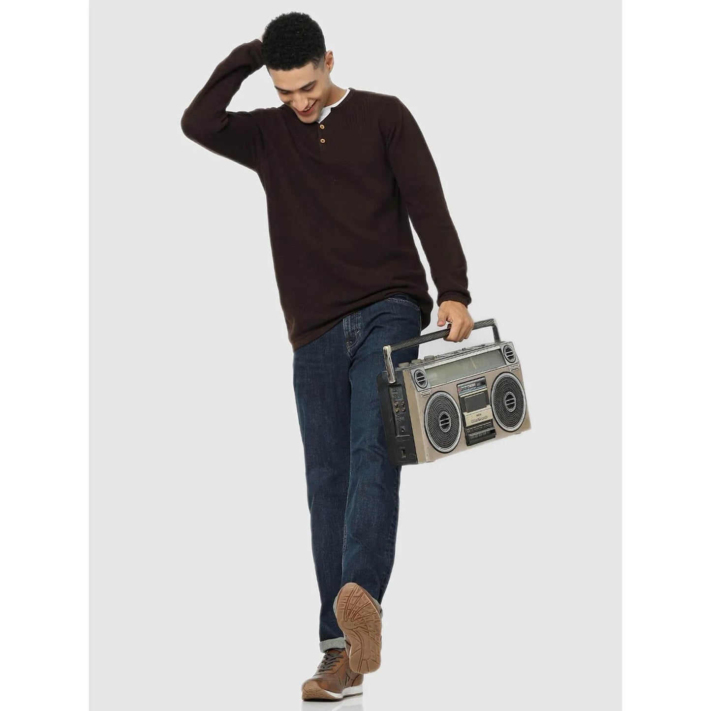 Celio* Solid Regular Fit Cotton Brown Sweater