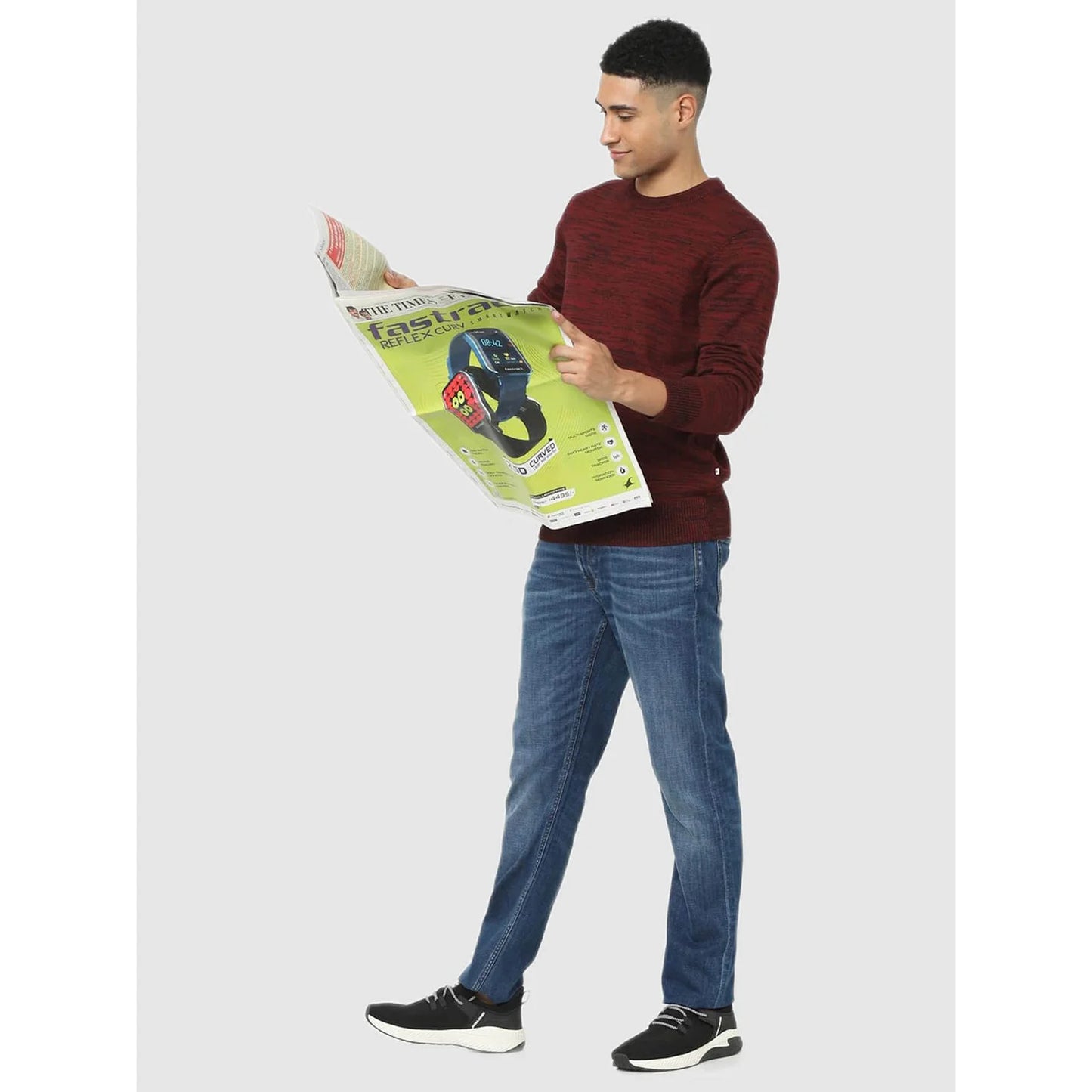 Celio* Solid Regular Fit Cotton Maroon Sweater