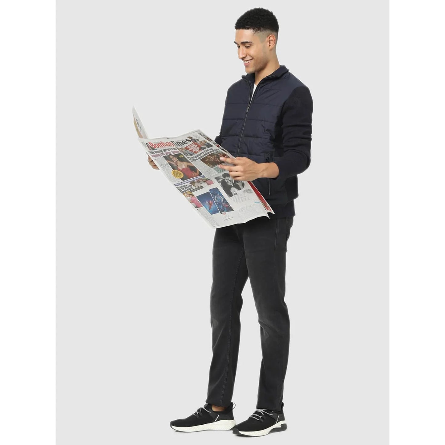 Celio* Solid Regular Fit Cotton-Blend Navy Blue Jacket