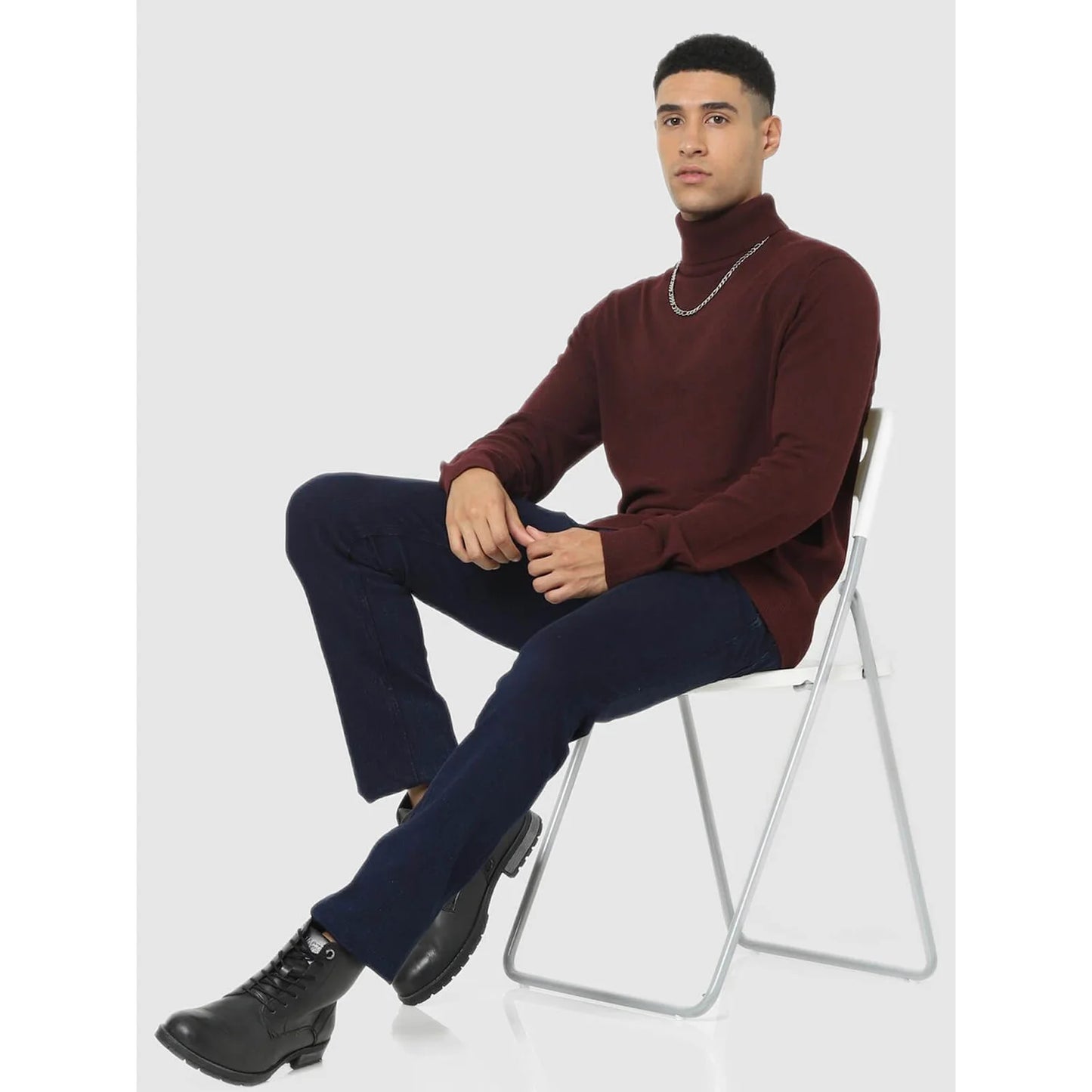Celio* Solid Regular Fit Cotton-Blend Maroon Sweater