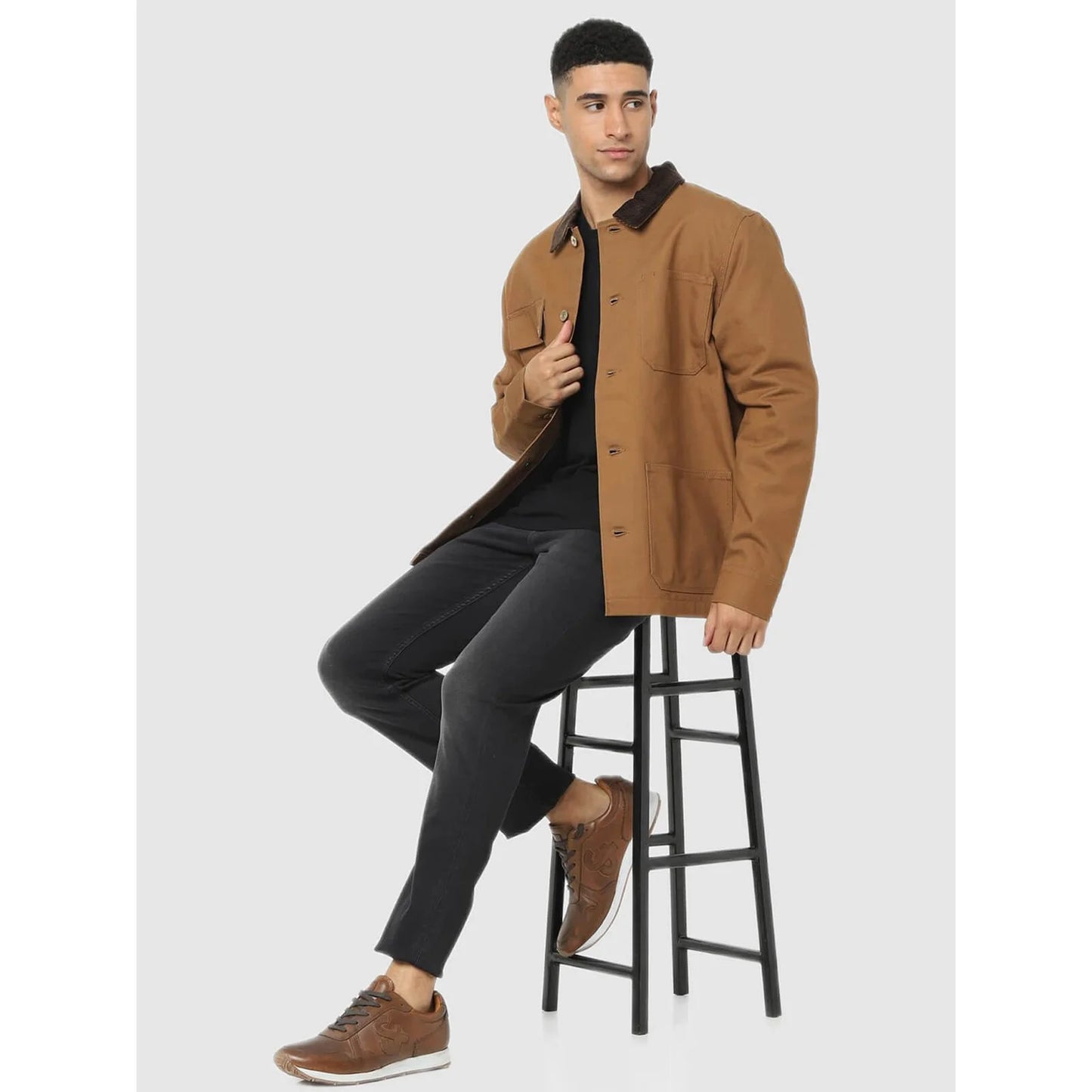 Celio* Solid Regular Fit Cotton Brown Jacket