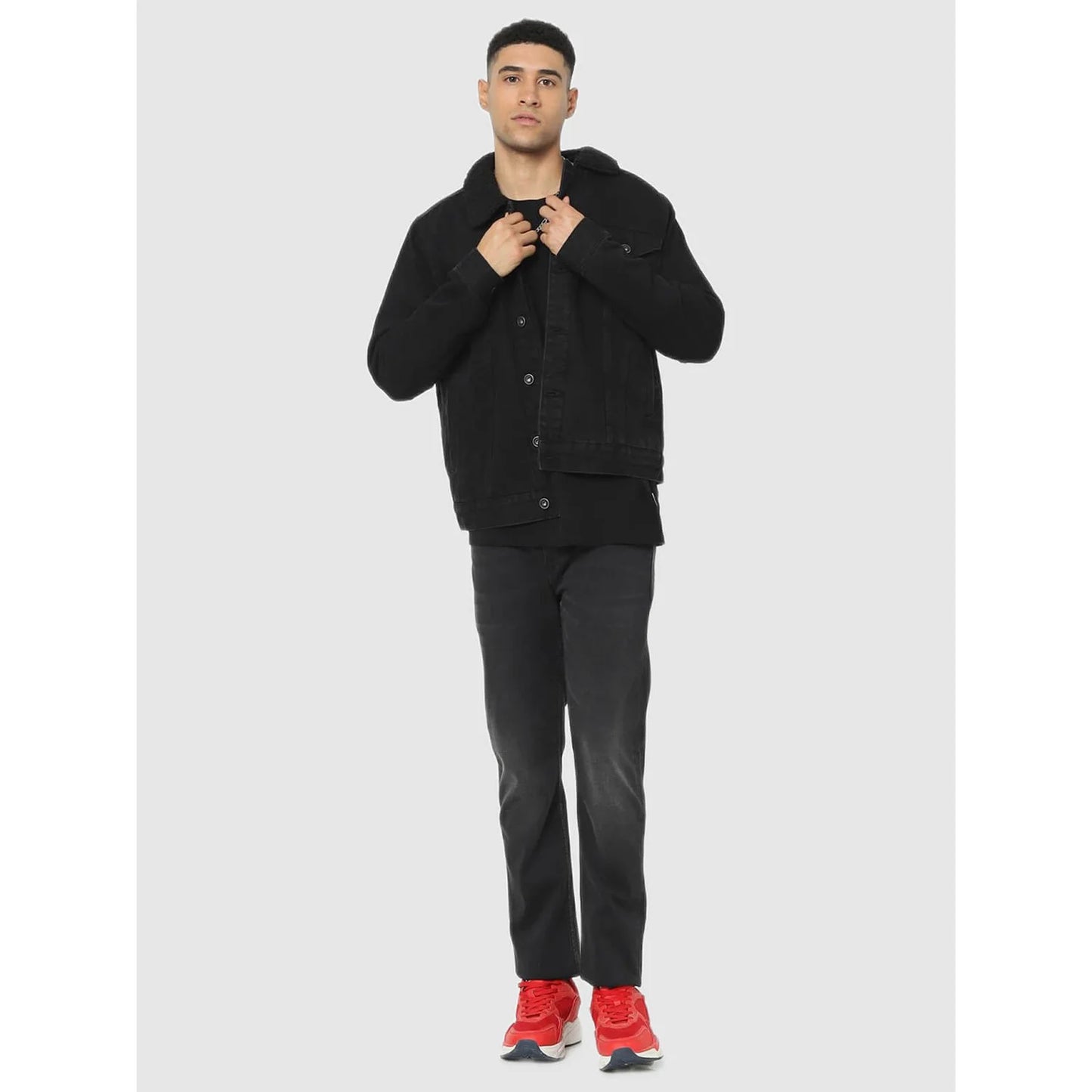 Celio* Solid Regular Fit Cotton Black Jacket