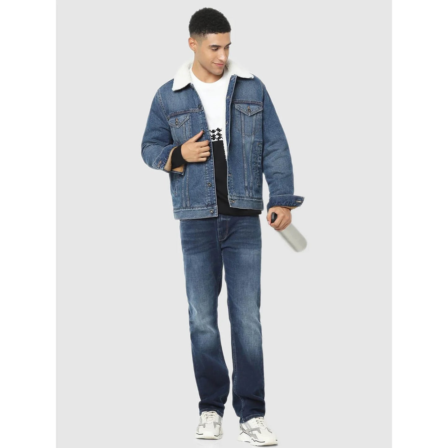 Celio* Solid Regular Fit Cotton Blue Jacket