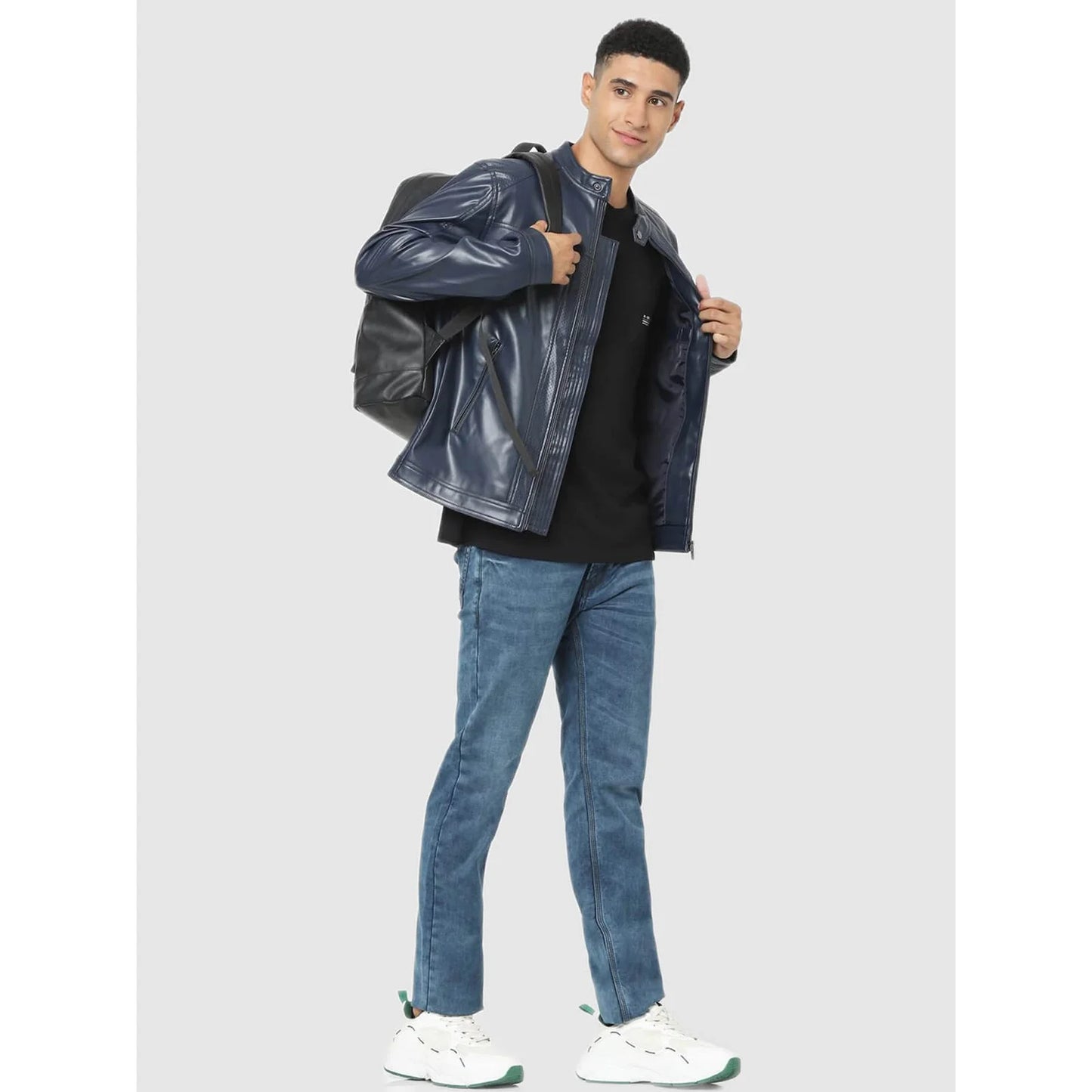 Celio* Solid Regular Fit Polyurethane Navy Blue Jacket
