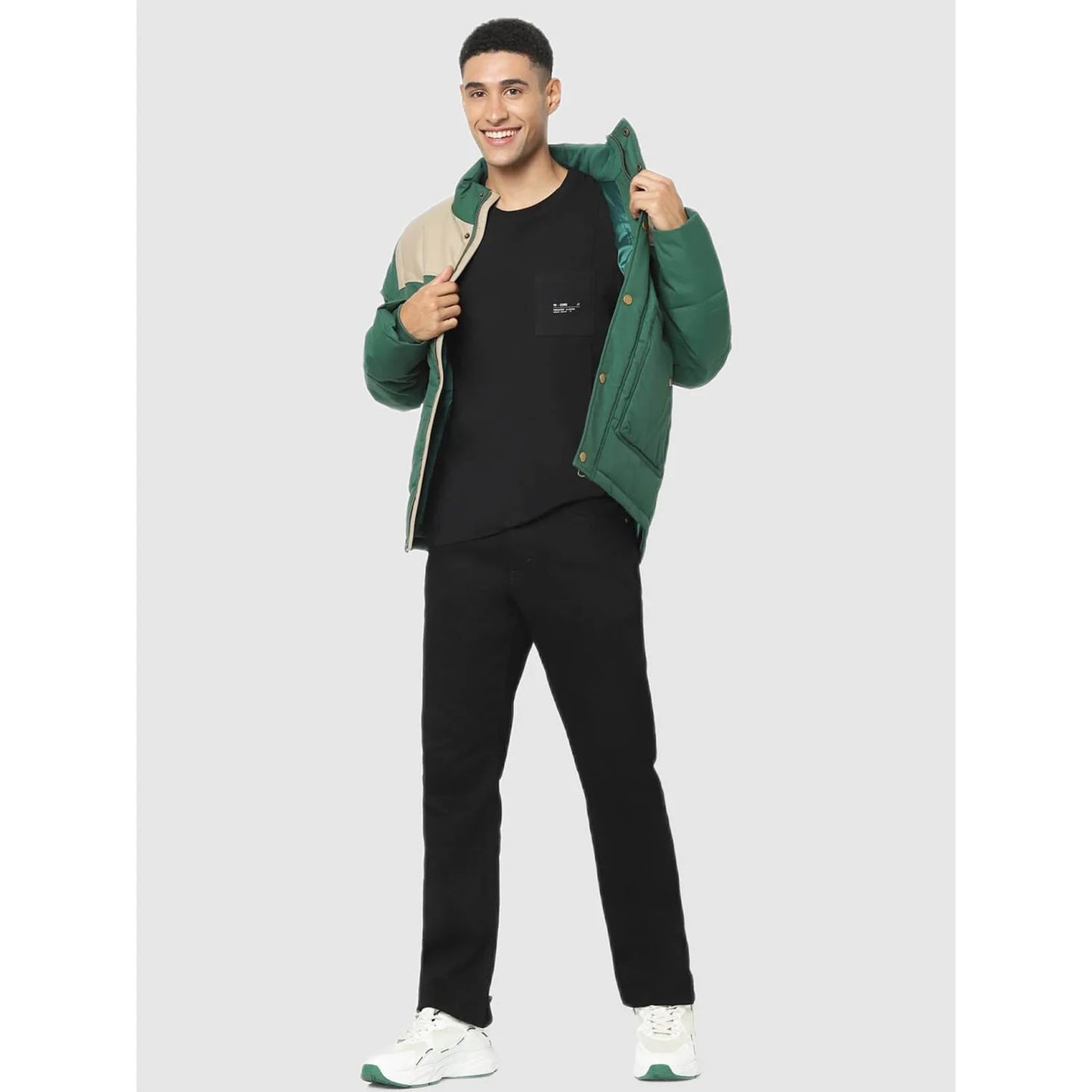 Celio* Solid Regular Fit Cotton-Blend Green Jacket