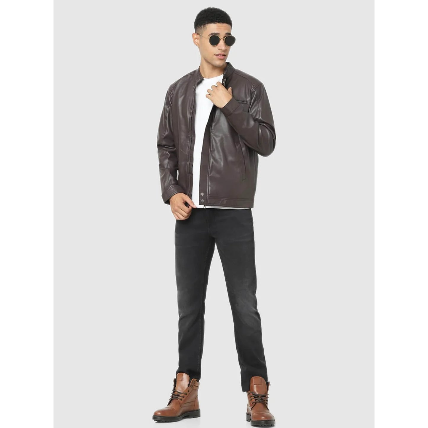 Celio* Solid Regular Fit Polyurethane Brown Jacket