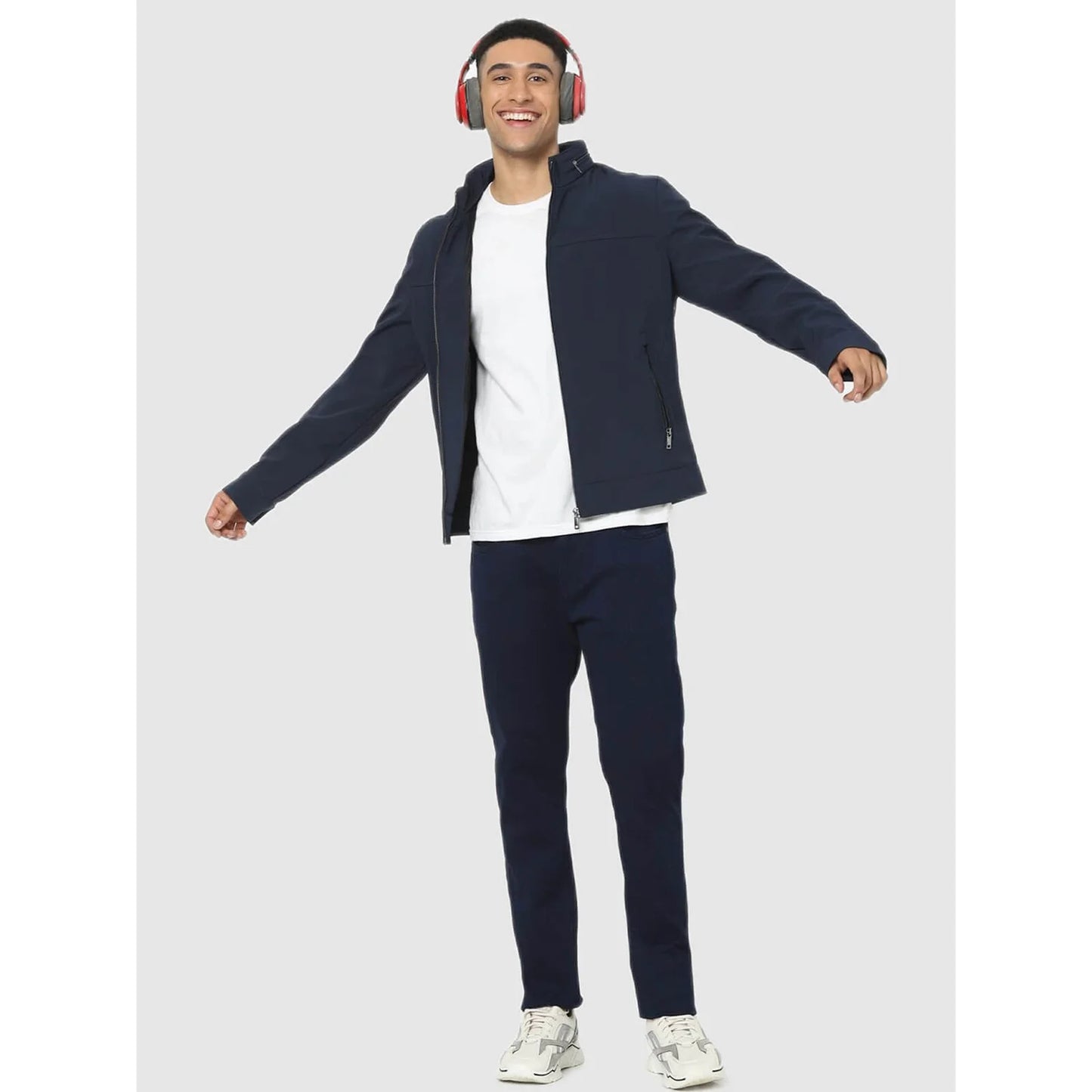 Celio* Solid Regular Fit Polyester-Blend Navy Blue Jacket