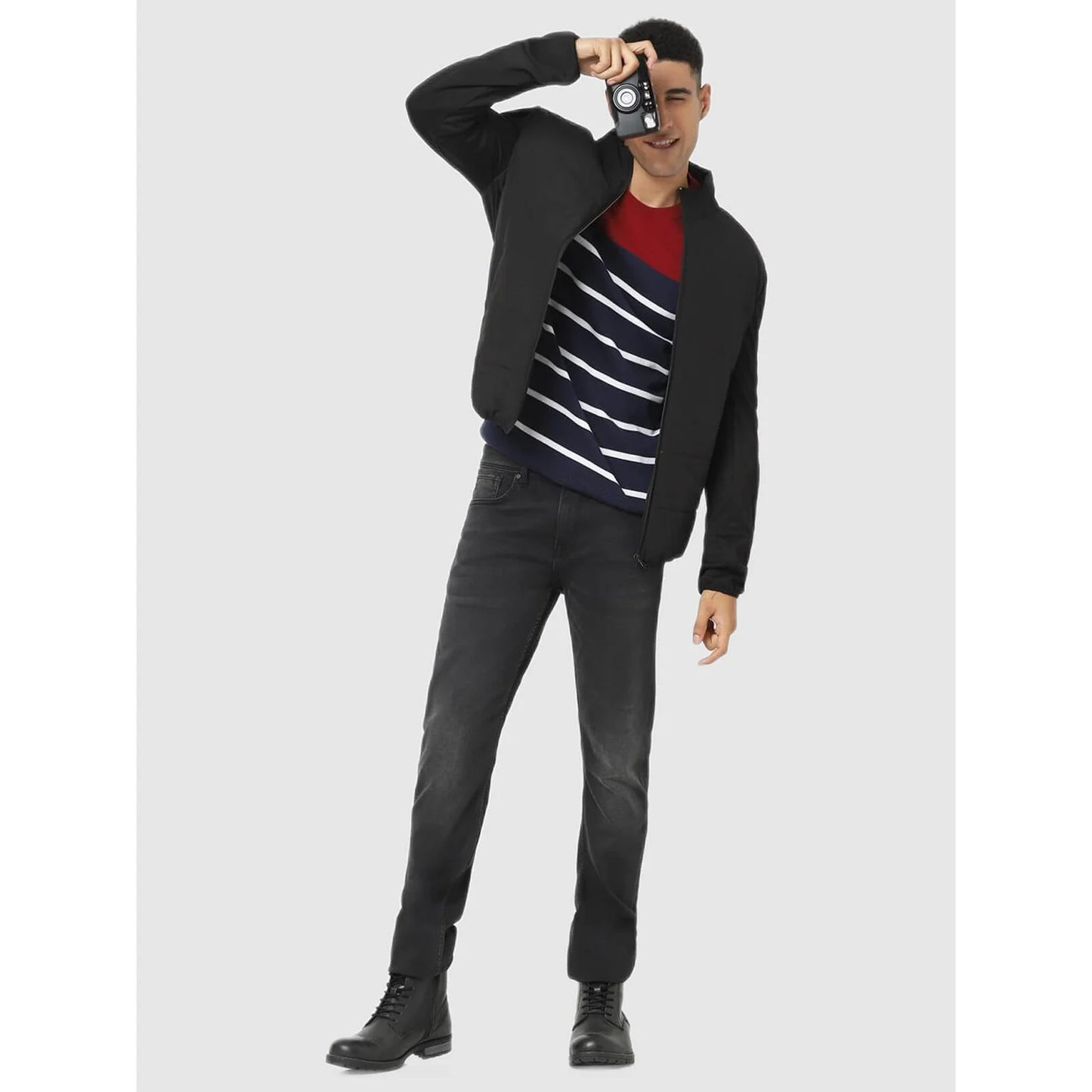 Celio* Solid Regular Fit Polyamide Black Jacket