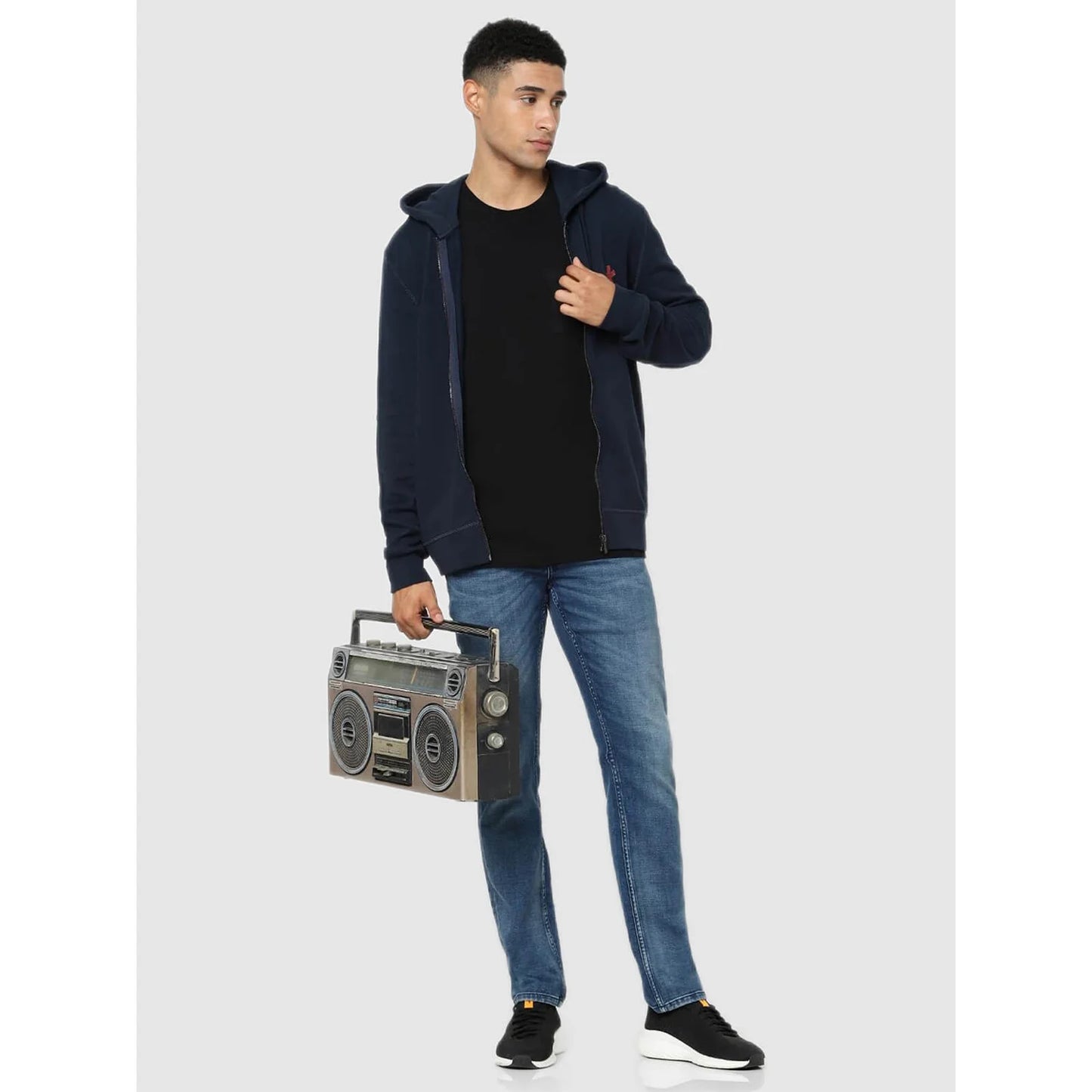 Celio* Solid Regular Fit Cotton Navy Blue Sweatshirt