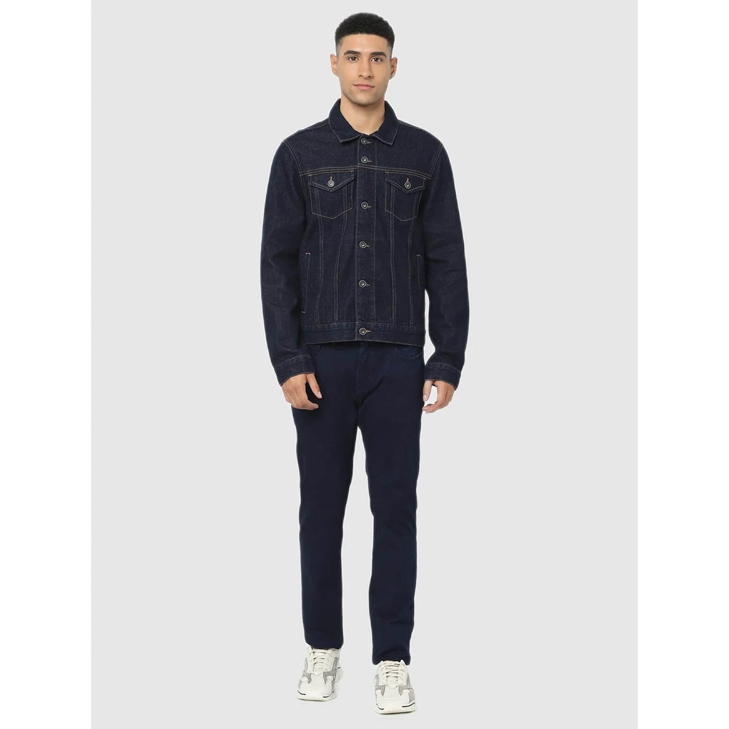 Celio* Solid Regular Fit Cotton Navy Blue Jacket