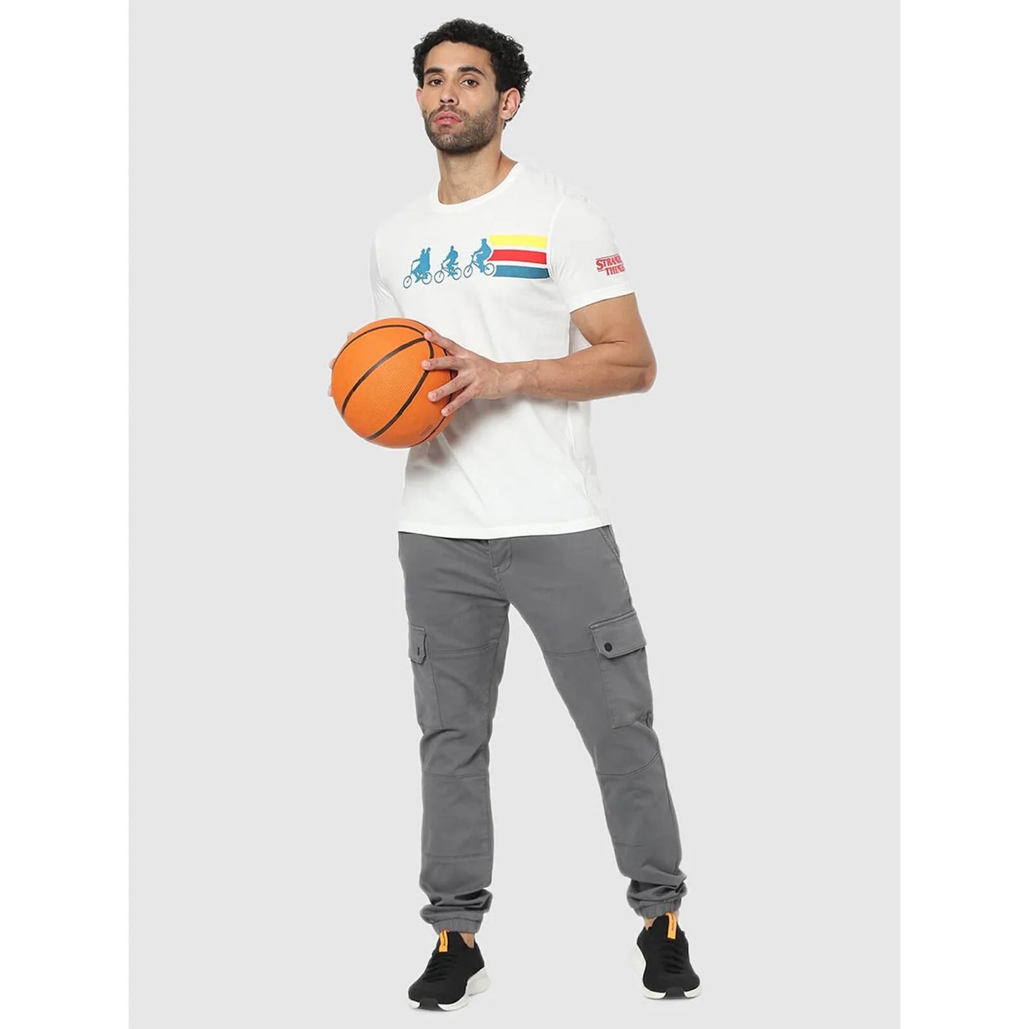 Celio* Stranger Things Slim Fit Cotton White T-Shirt