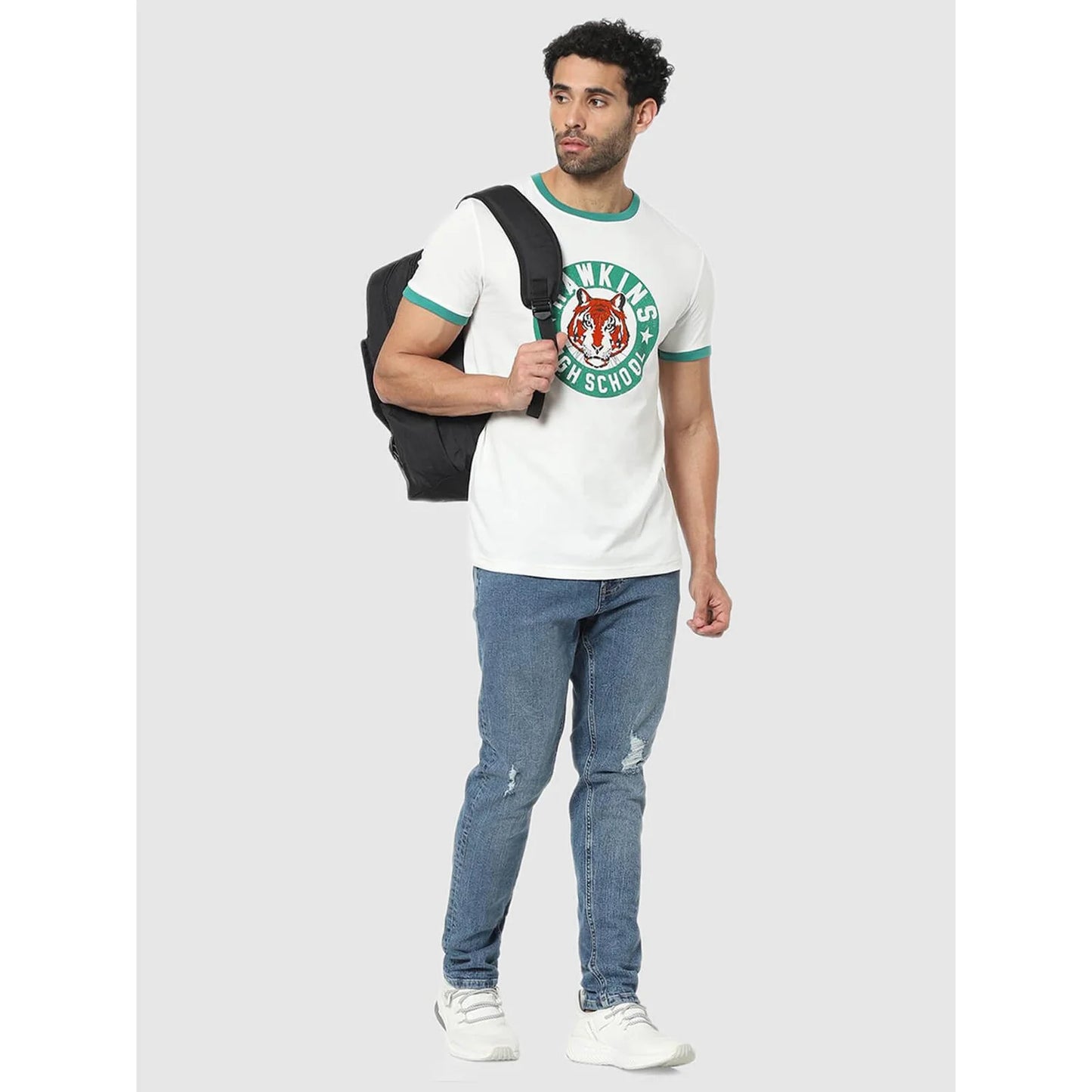 Celio* Stranger Things Slim Fit Cotton White T-Shirt