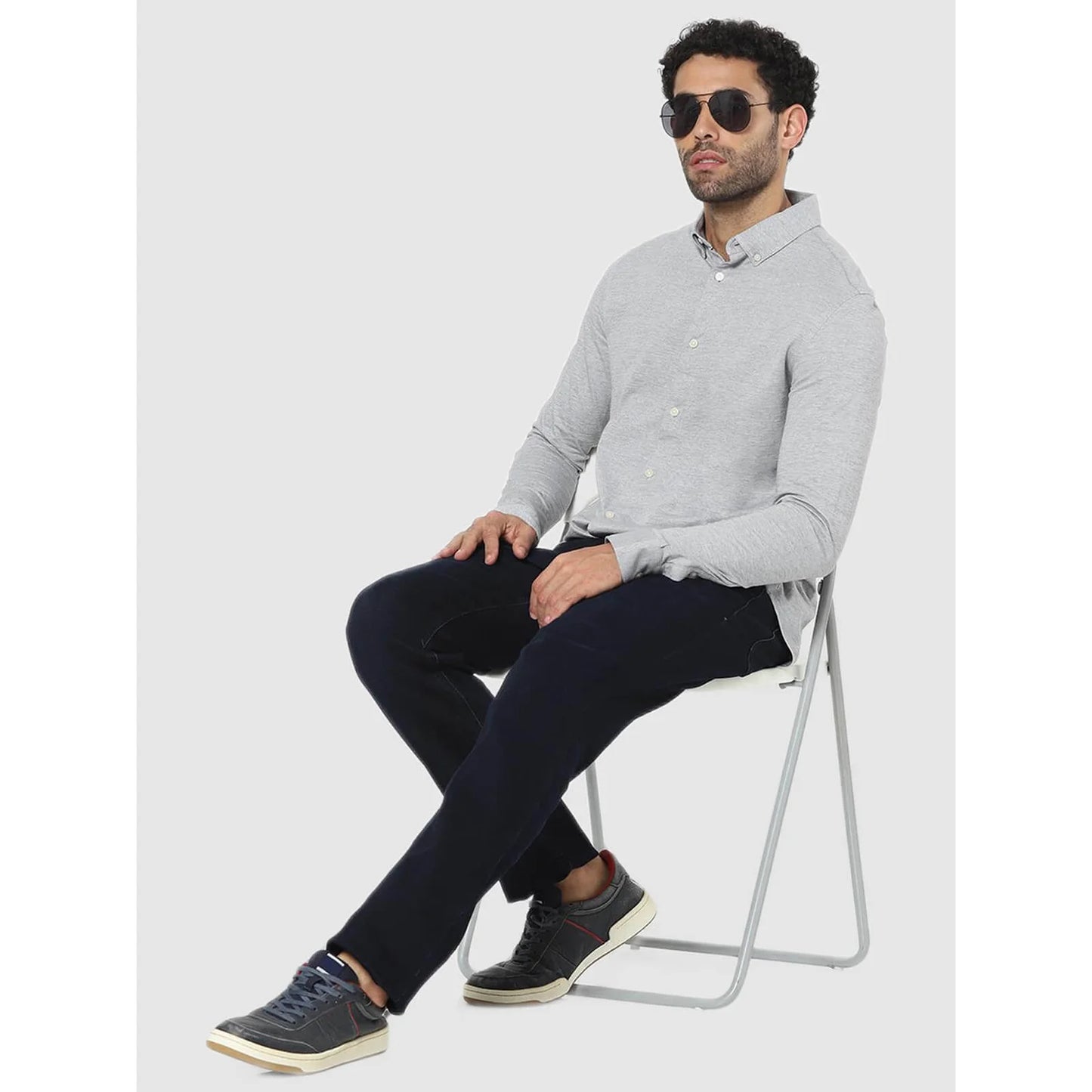 Celio* Solid Regular Fit Cotton Grey Shirt