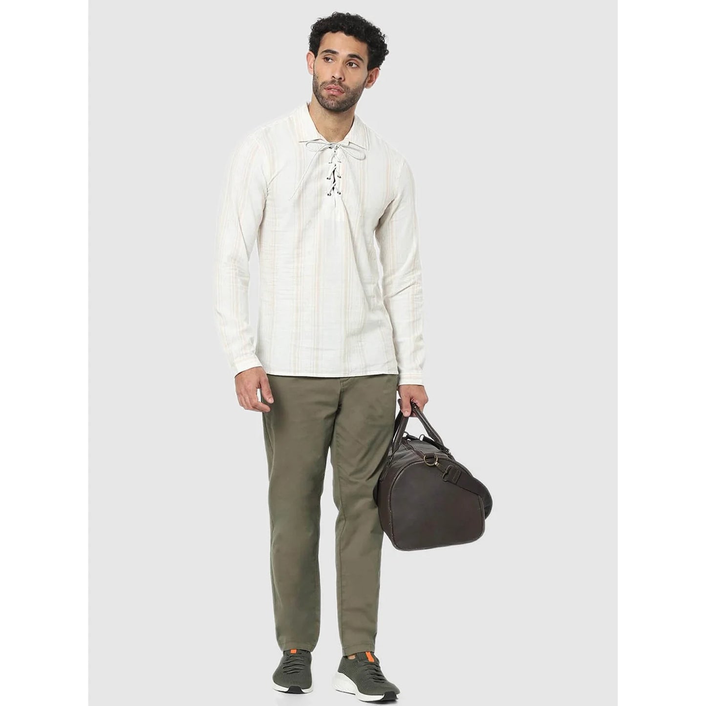 Celio* Striped Regular Fit Cotton White Shirt