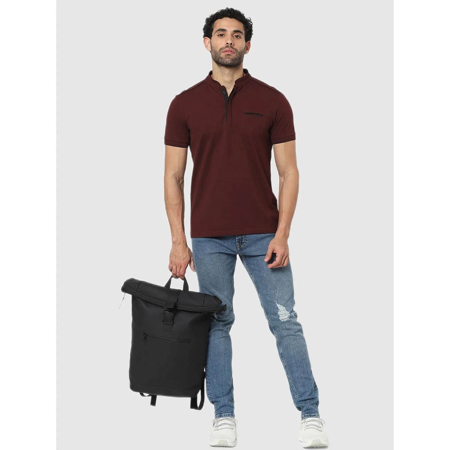 Celio* Solid Regular Fit Cotton Maroon T-Shirt