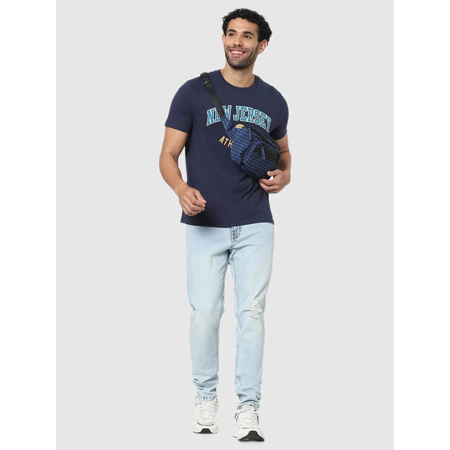 Celio* Graphics Slim Fit Cotton Navy Blue T-Shirt