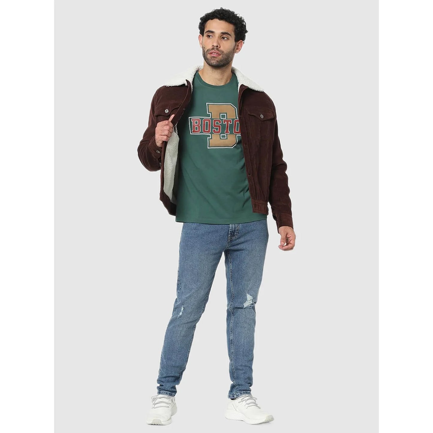 Celio* Graphics Slim Fit Cotton Green T-Shirt