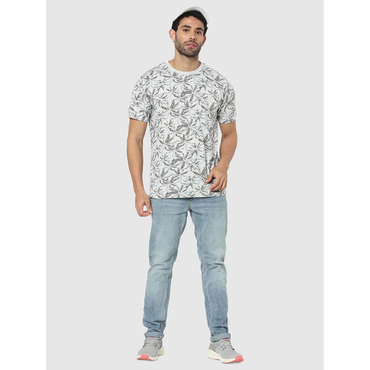 Celio* Tropical Regular Fit Cotton Beige T-Shirt