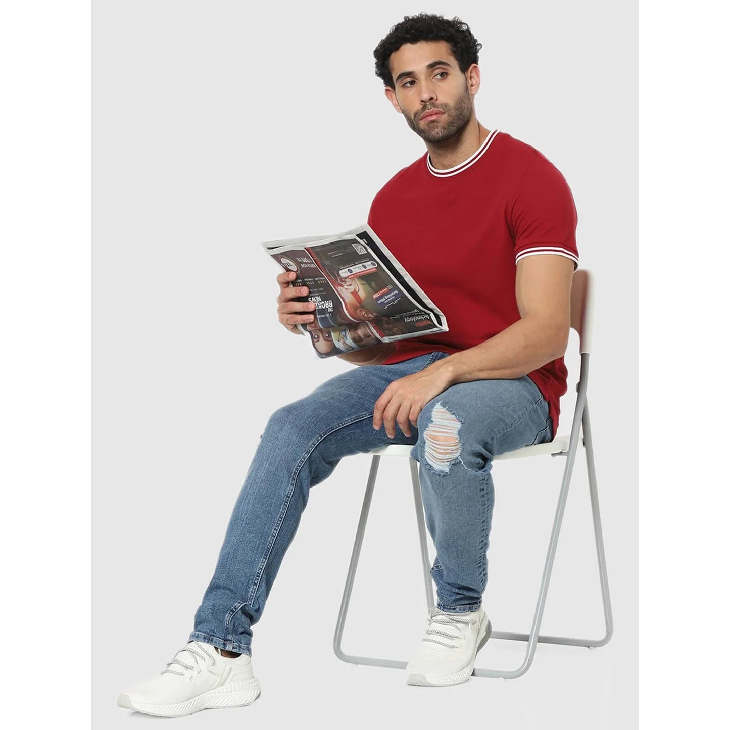 Celio* Solid Regular Fit Cotton Red T-Shirt