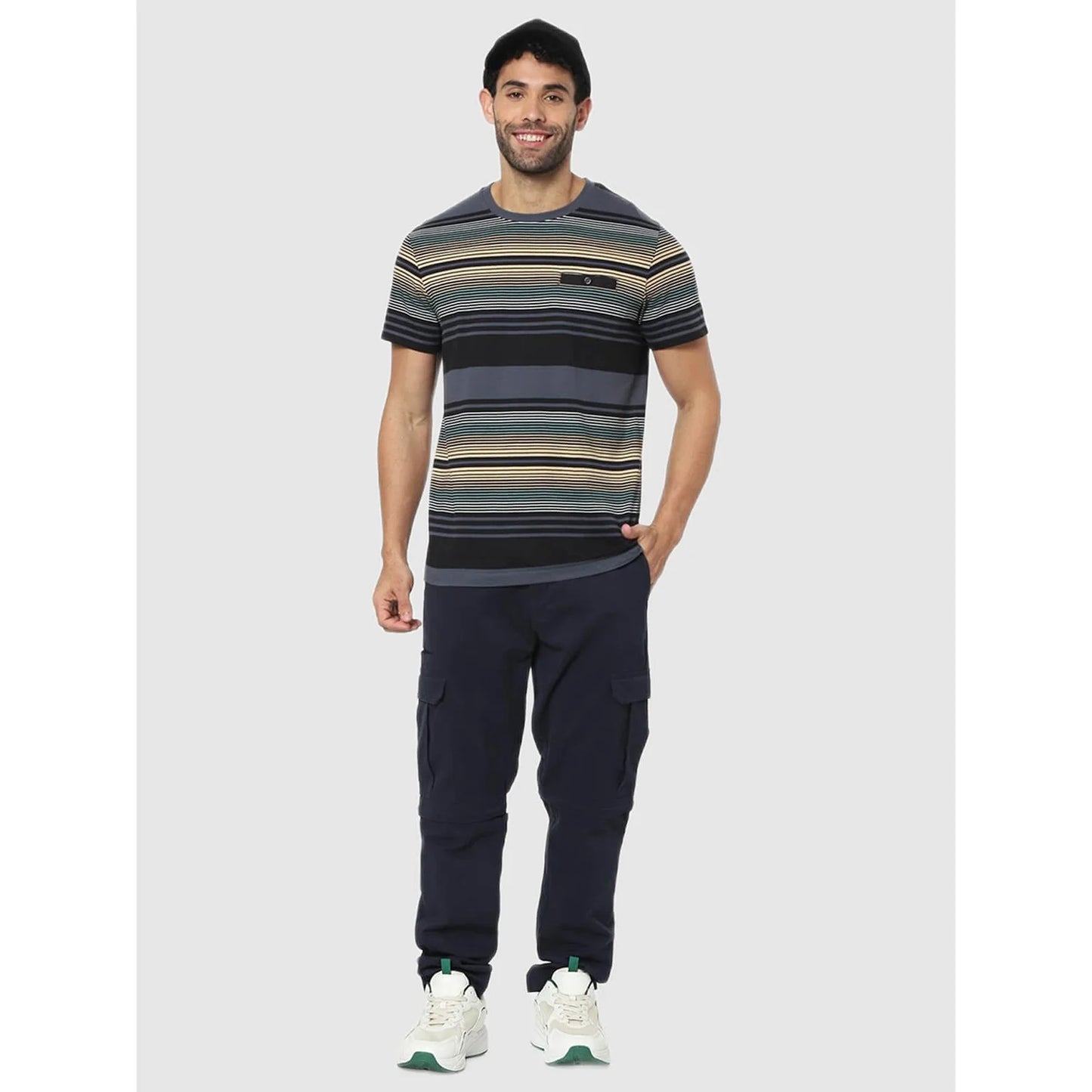 Celio* Striped Regular Fit Cotton Multi T-Shirt