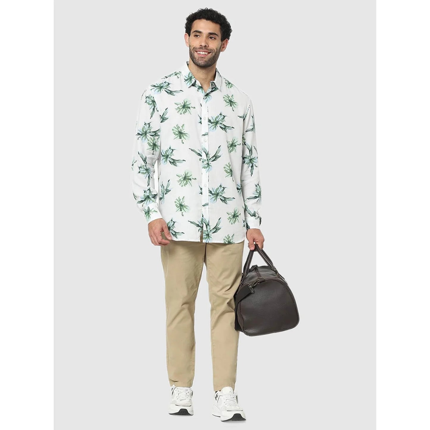 Celio* Floral Regular Fit Cotton White Shirt