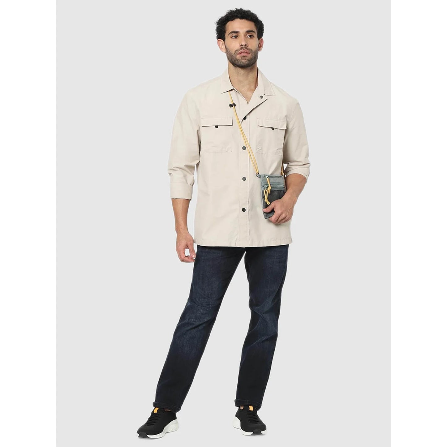 Celio* Solid Regular Fit Cotton Beige Shirt