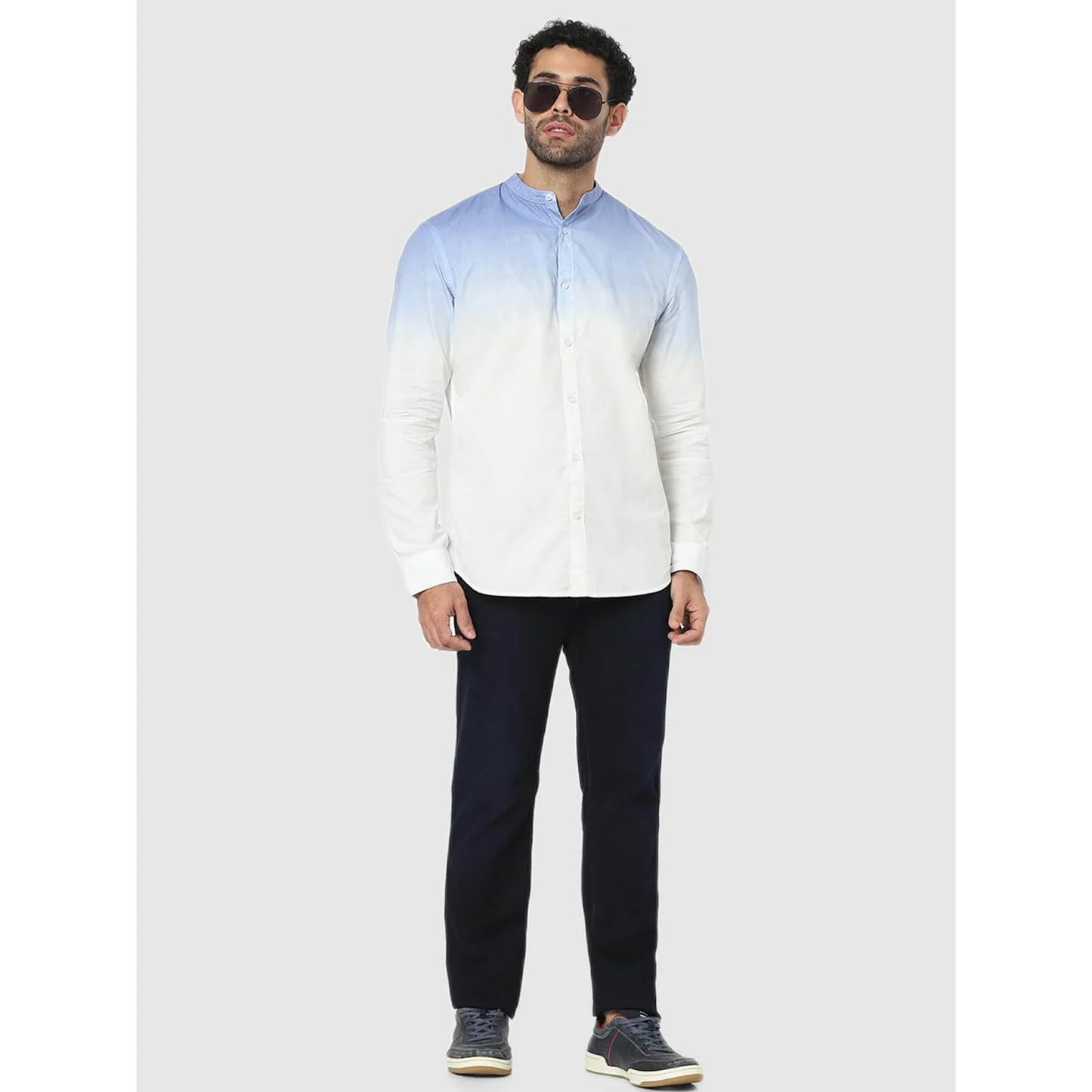 Celio* Colourblock Regular Fit Cotton Blue Shirt