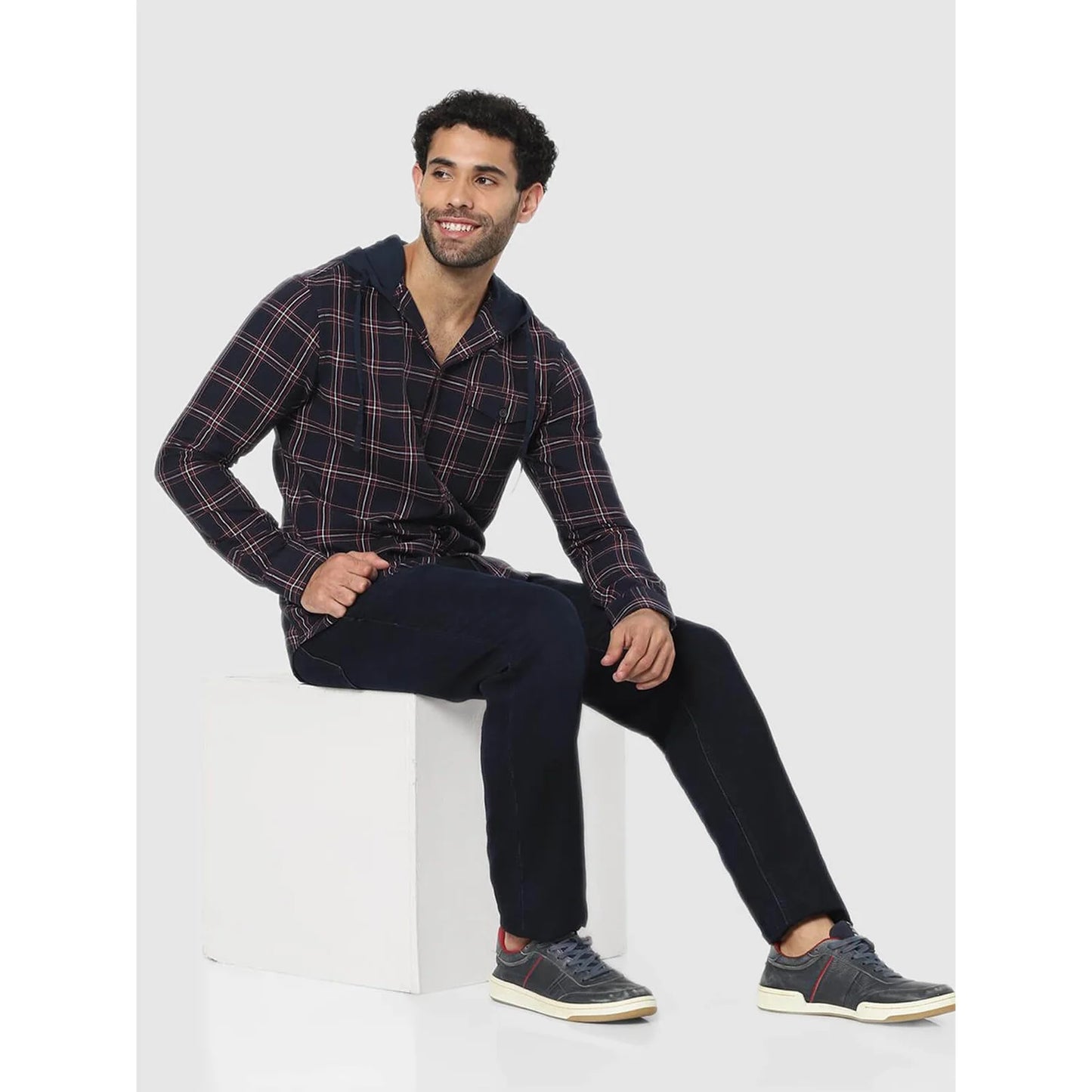 Celio* Checked Regular Fit Cotton Navy Blue Shirt