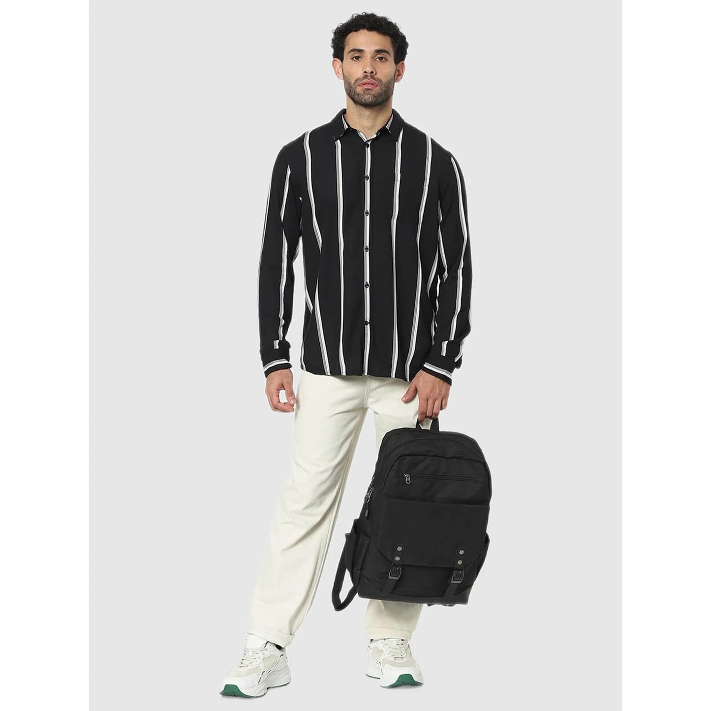 Celio* Striped Regular Fit Viscose Black Shirt
