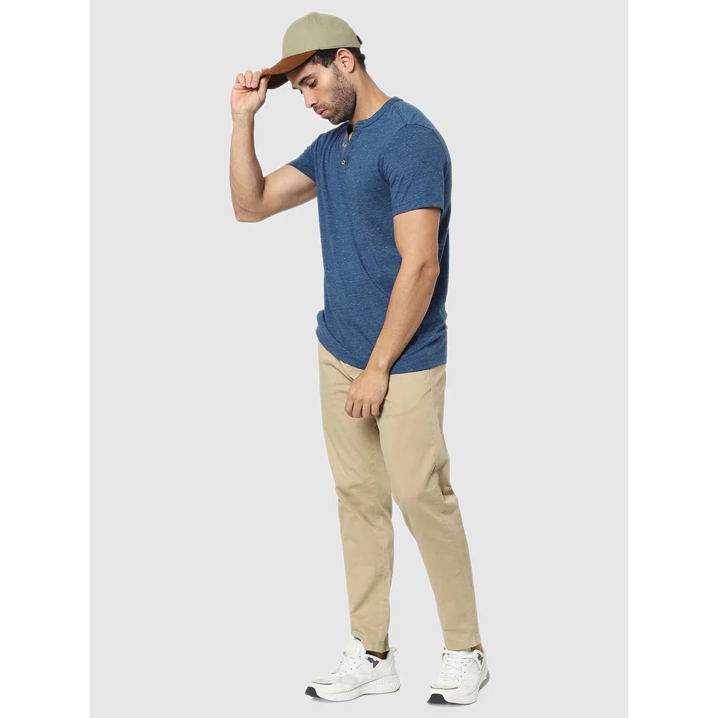 Celio* Solid Regular Fit Cotton Blue T-Shirt