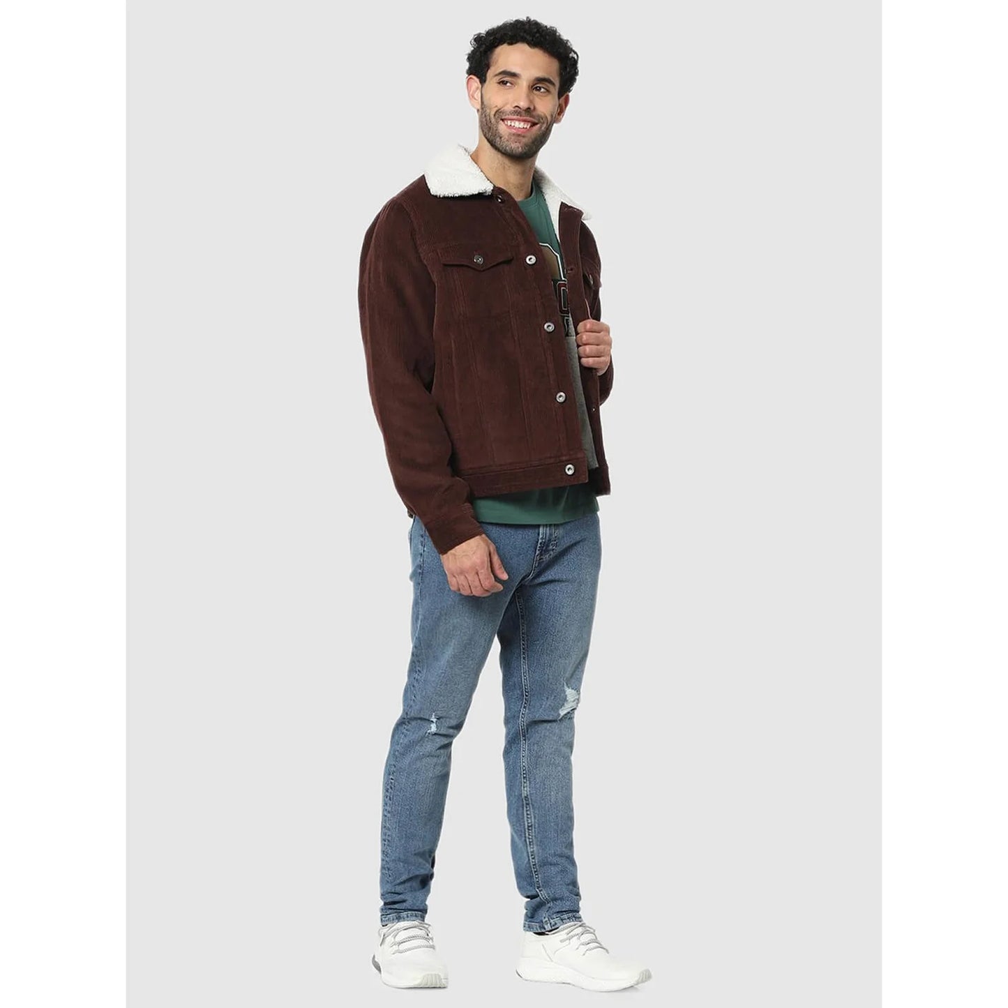 Celio* Printed Regular Fit Cotton Burgundy Jacket